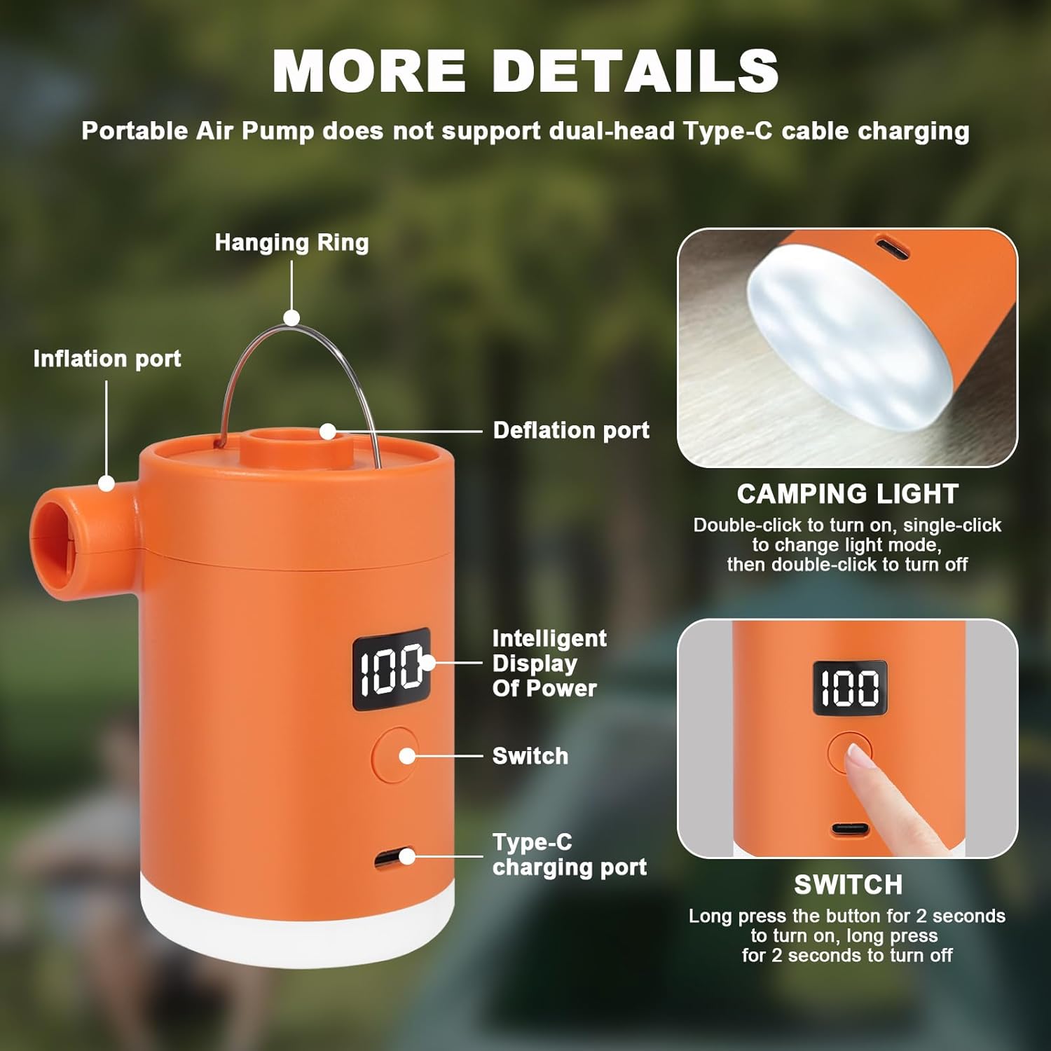 Thumbnail 3 de Portable Air Pump for Inflatables: Type-C Rechargeable, Ultra-Compact with 5 Nozzles