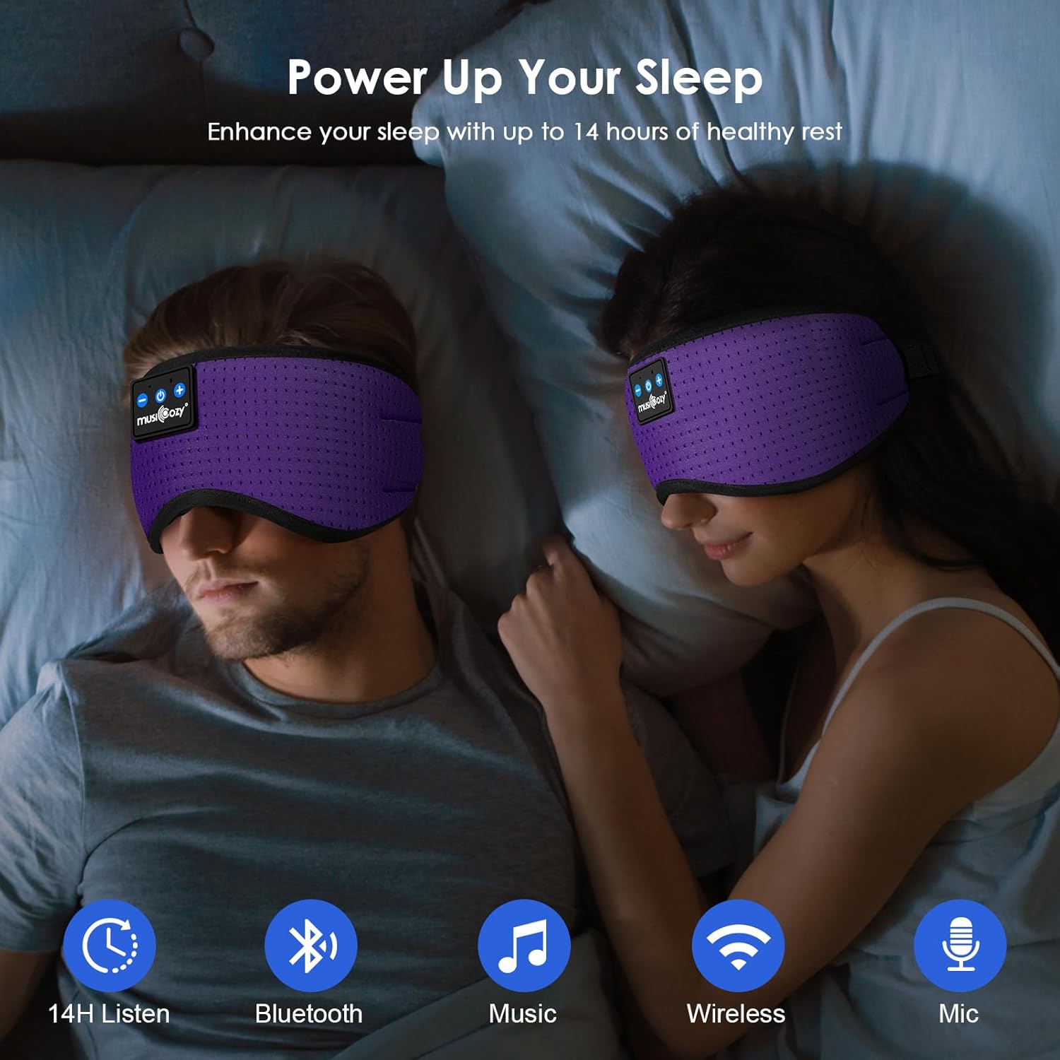 Detalle 2 de MUSICOZY Sleep Mask Headphones: 100% Blackout Bluetooth Eye Mask with Ultra-Thin Speakers