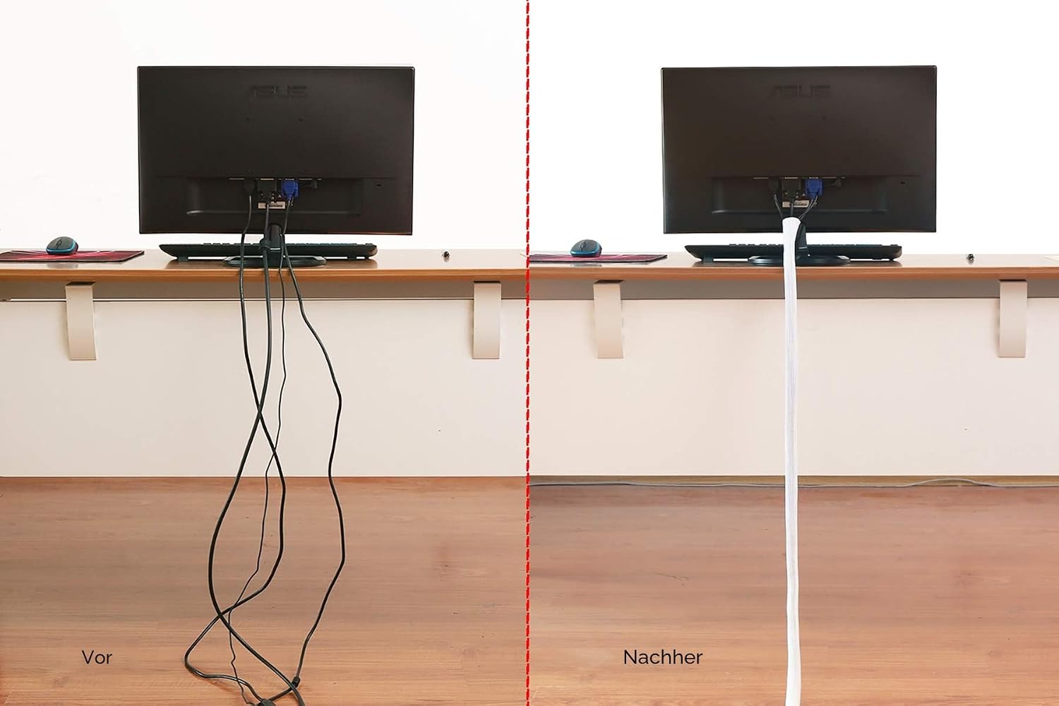 Detalle 2 de Alex Tech selbstschließender Kabelschlauch 25 mm, 7,7 m (weiß) – zuschneidbarer Kabelmantel zum Schutz von Leitungen