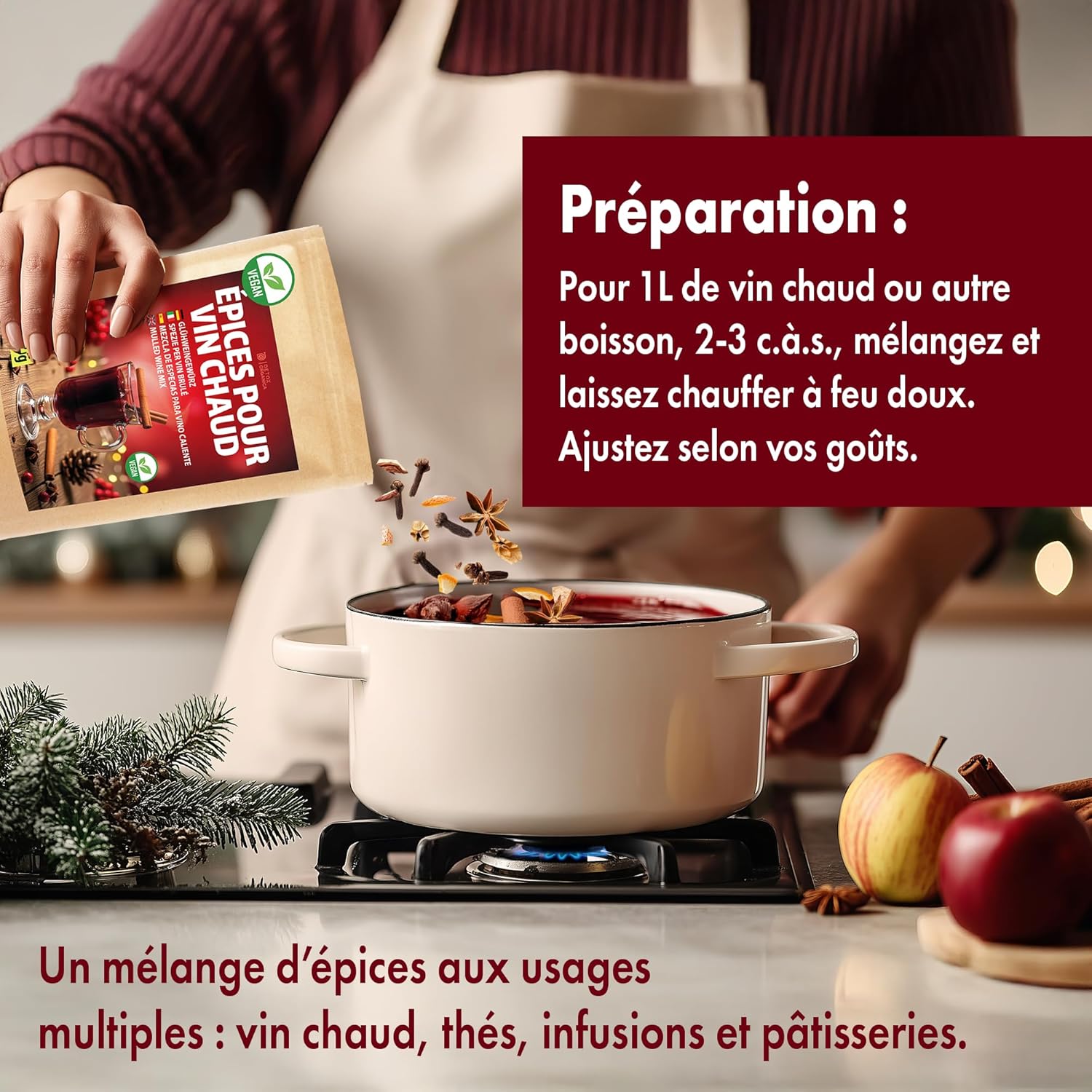 Thumbnail 5 de DETOX ORGANICA Mélange Épices Vin Chaud – 200 g, Épices premium (Clous de girofle, Anis étoilé, Cannelle) avec fruits séchés