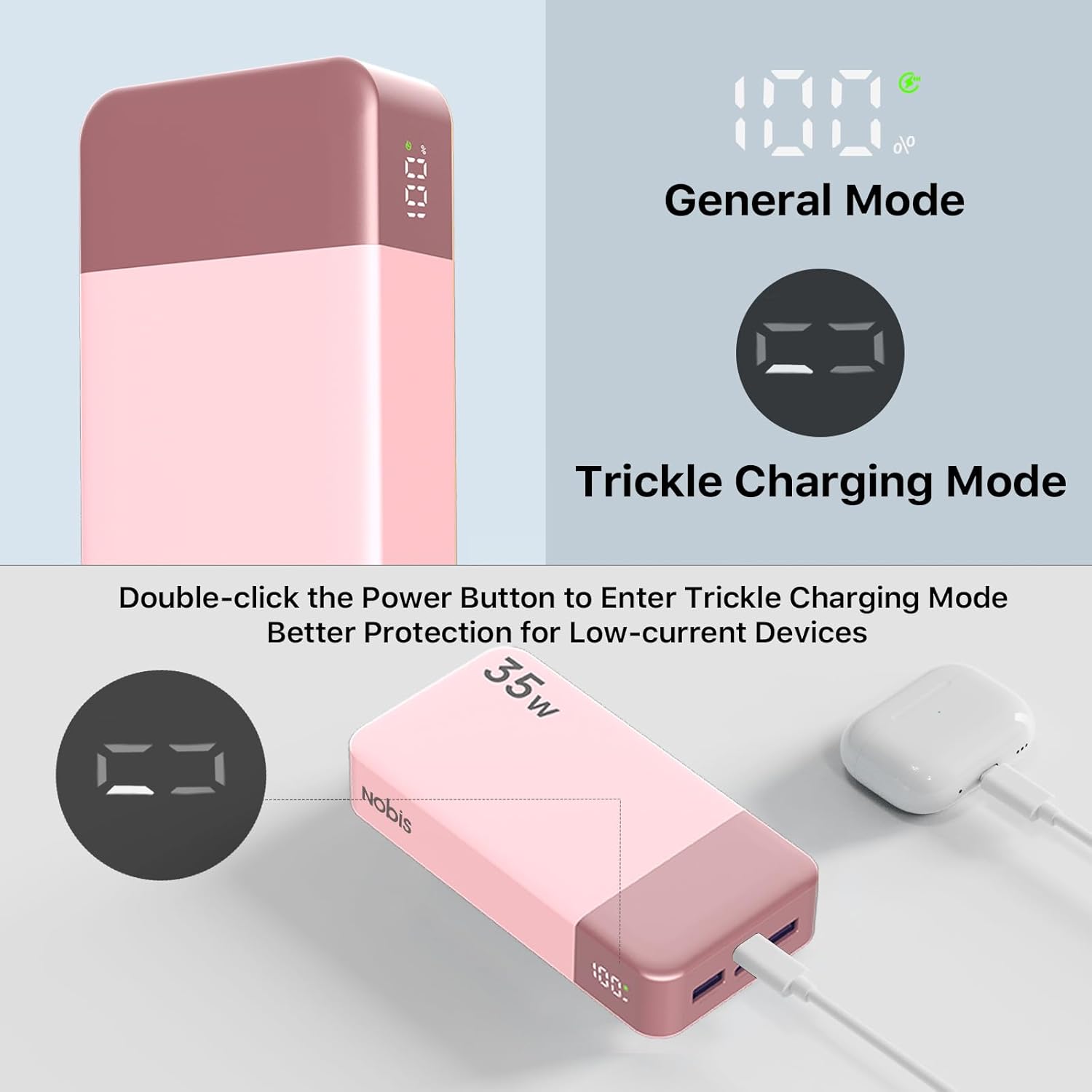 Thumbnail 4 de NOBIS Power Bank 35W 20000mAh Portable Charger (Pink) with 4 Ports and LED Display