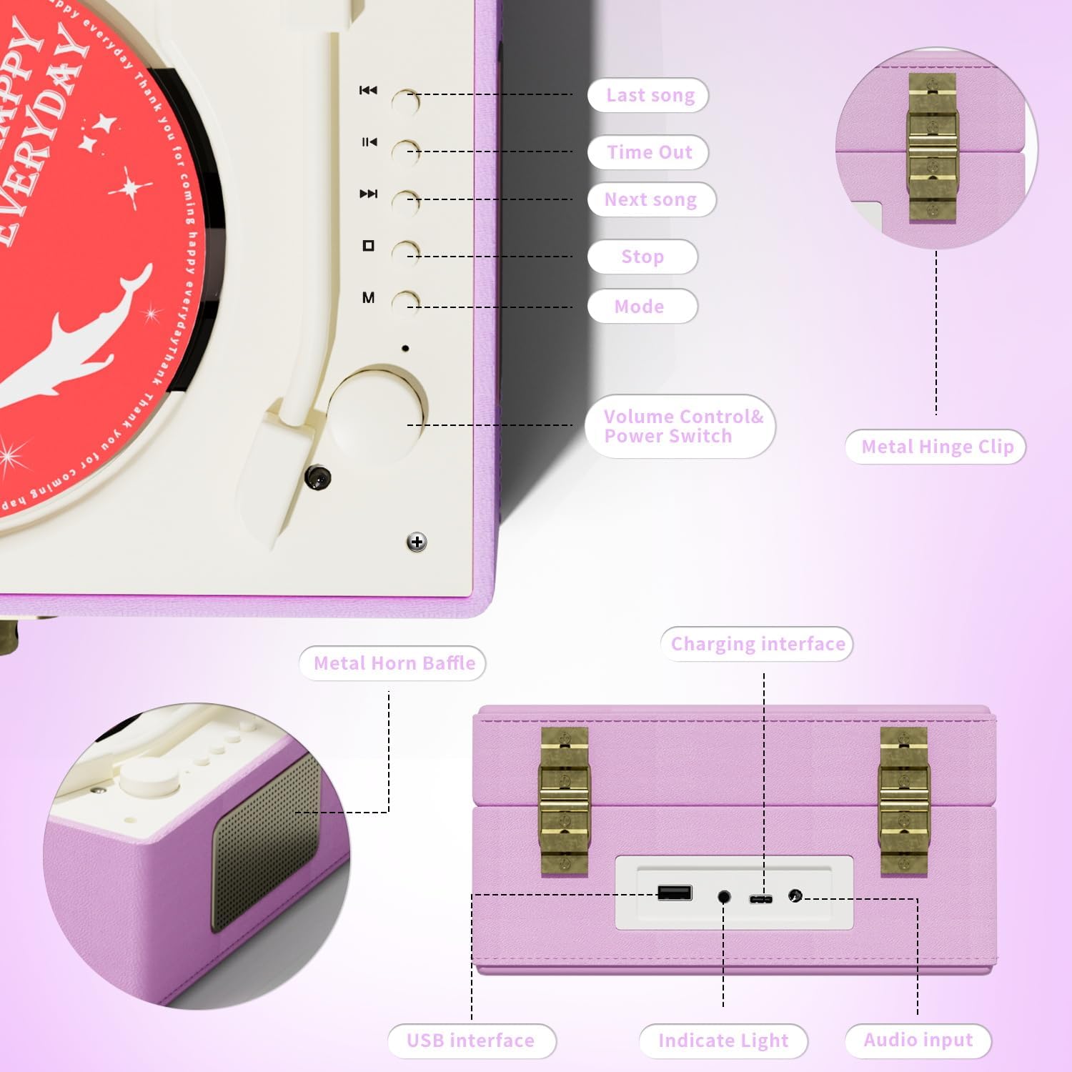 Thumbnail 6 de Yintiny TMB8 draagbare cd-speler, paars, oplaadbaar, 3600 mAh