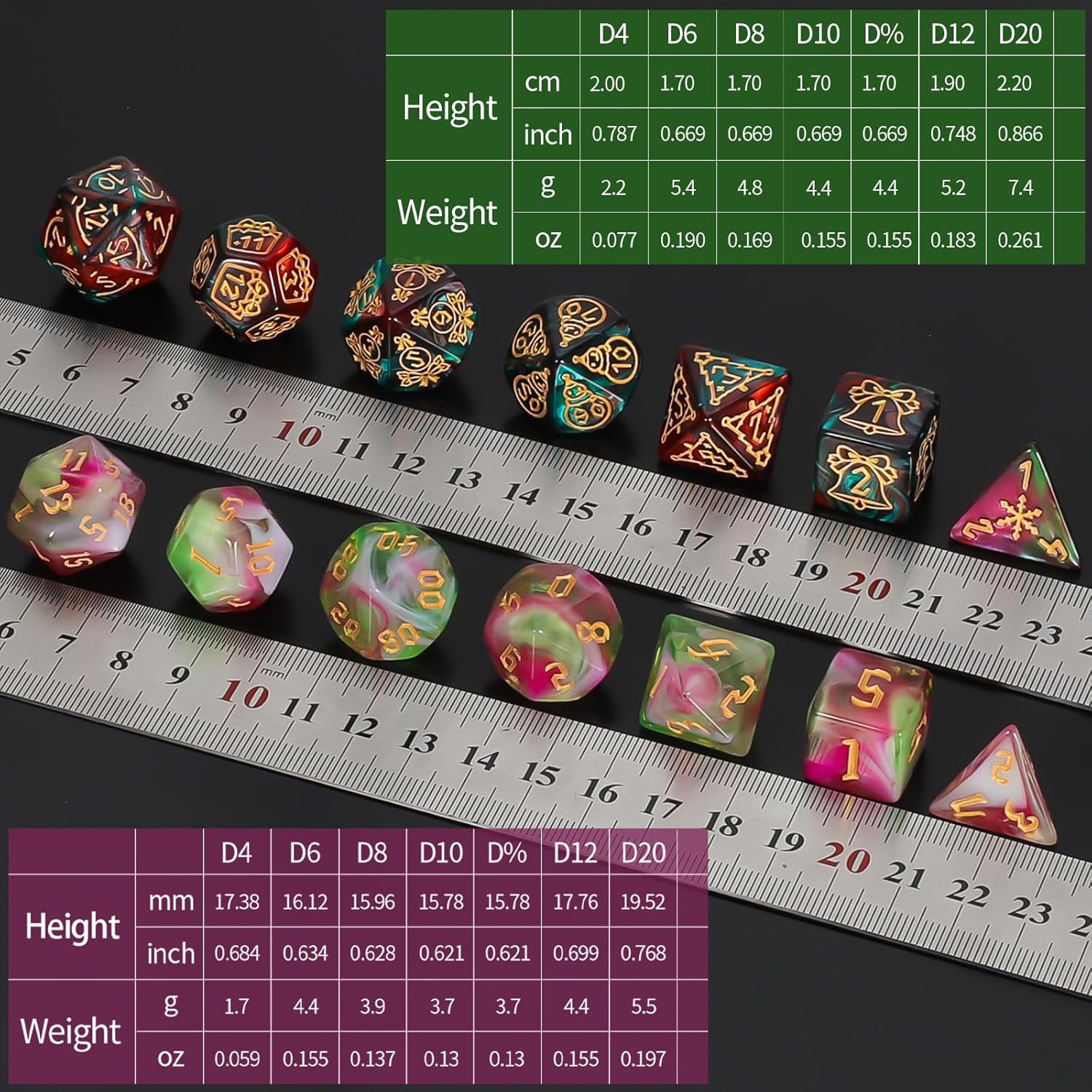 Thumbnail 6 de CiaraQ Polyhedral Dice Set — 7-Piece DND RPG Dice in Random Color