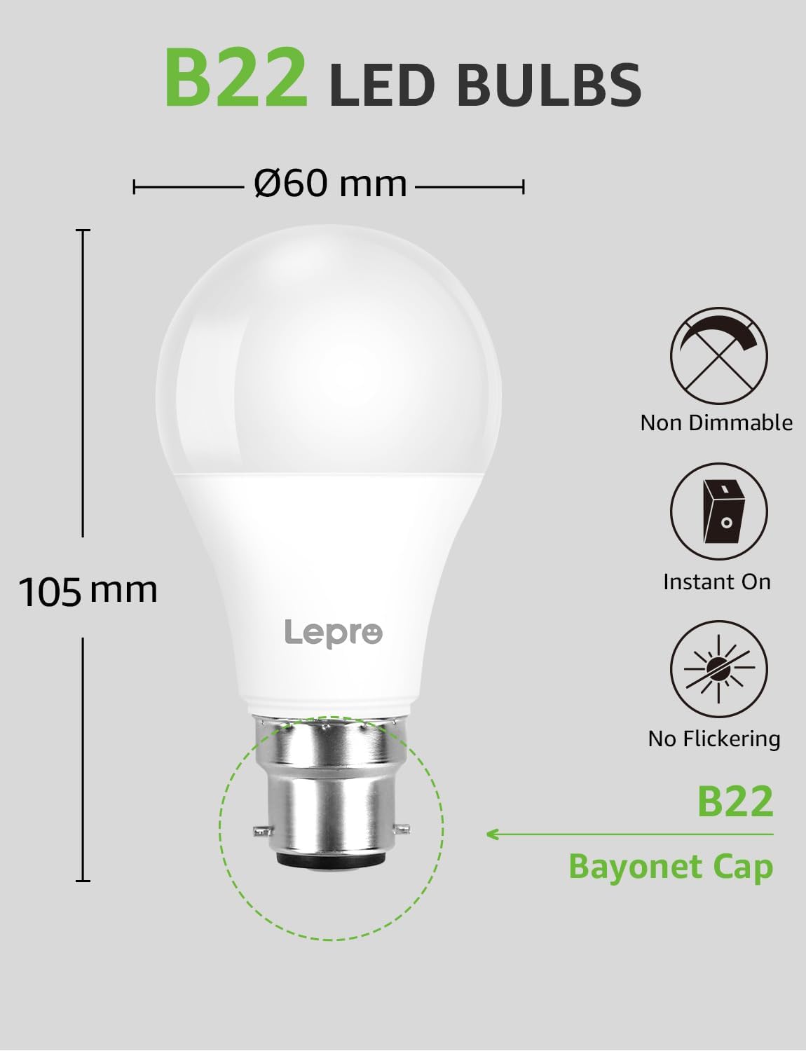 Thumbnail 3 de Lepro Bayonet 8.5W B22 LED 806lm 6500K Pack of 6