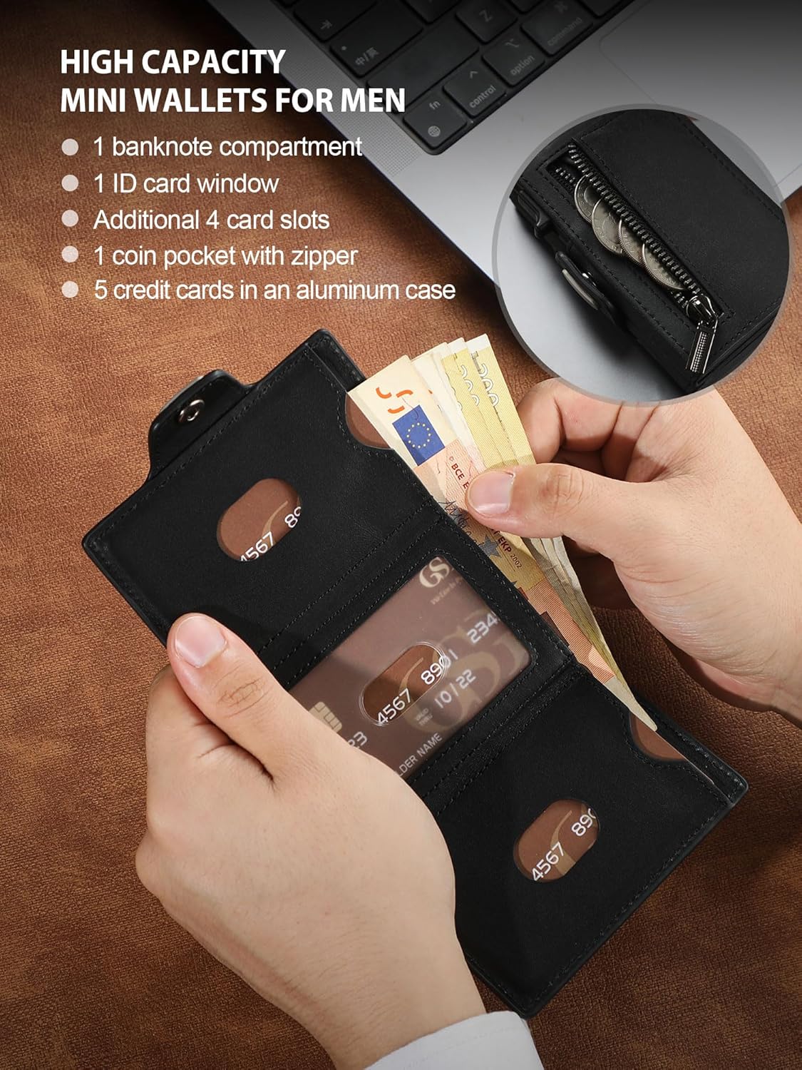 Detalle de GSG SINCE 1998 Leather RFID Blocking Pop Up Card Holder Slim Wallet