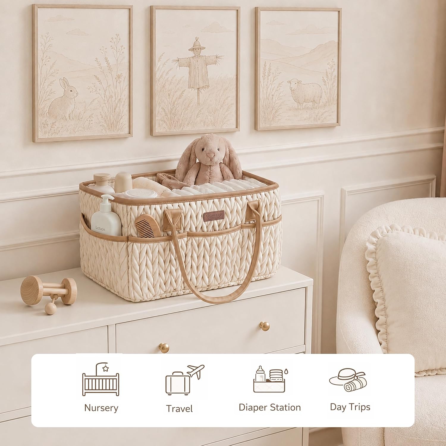 Detalle de Konssy KYMHMMB63 Diaper Caddy, Water-Repellent Braided Quilted Organizer