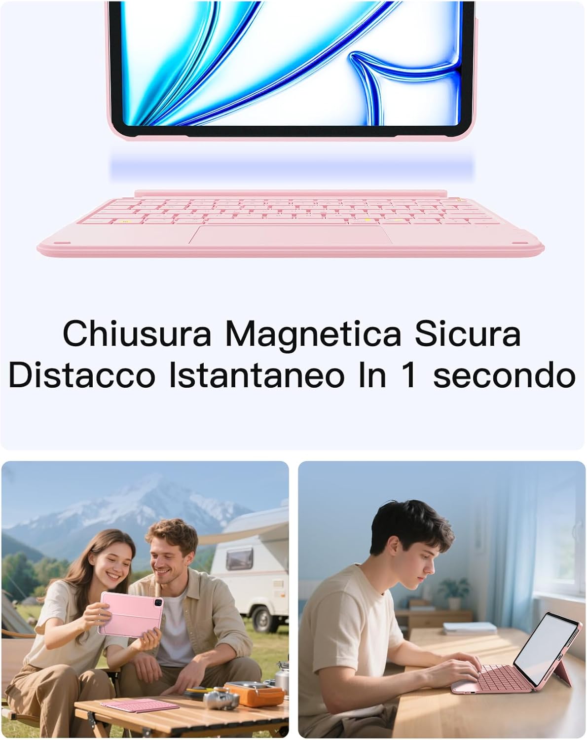 Thumbnail 4 de Inateck Custodia Tastiera per iPad 11a/10a Gen e Modelli Air Pro 11” – Tastiera Ultralight con Touchpad, Rosa AceTouch