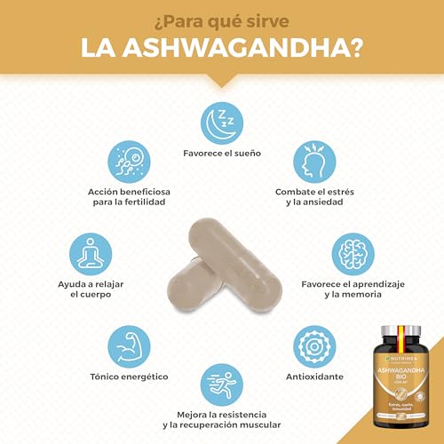 Detalle de Ashwagandha KSM-66 ecológica 600 mg (5% withanólidos) — 90 cápsulas veganas de Nutrimea