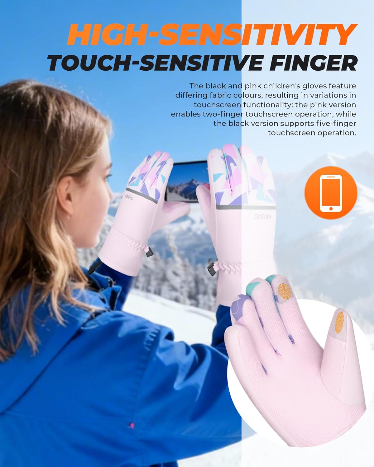 Detalle de GoSkala Gants Hiver enfants 4–12 ans, tactiles et antidérapants