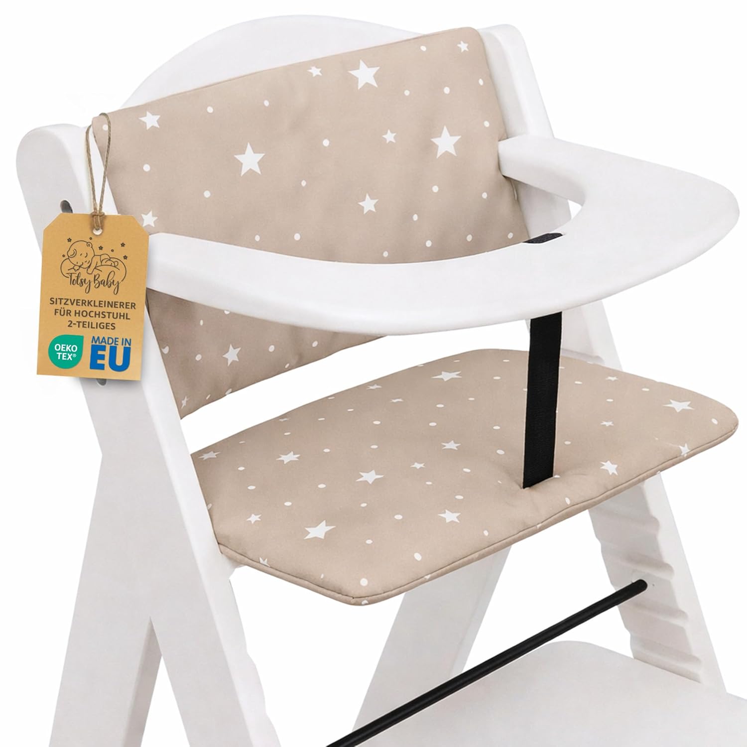 Totsy Baby Sitzverkleinerer für Hochstuhl (2-teilig) – Baby Sitzkissen mit Oeko-Tex Bezug, beiger Cover