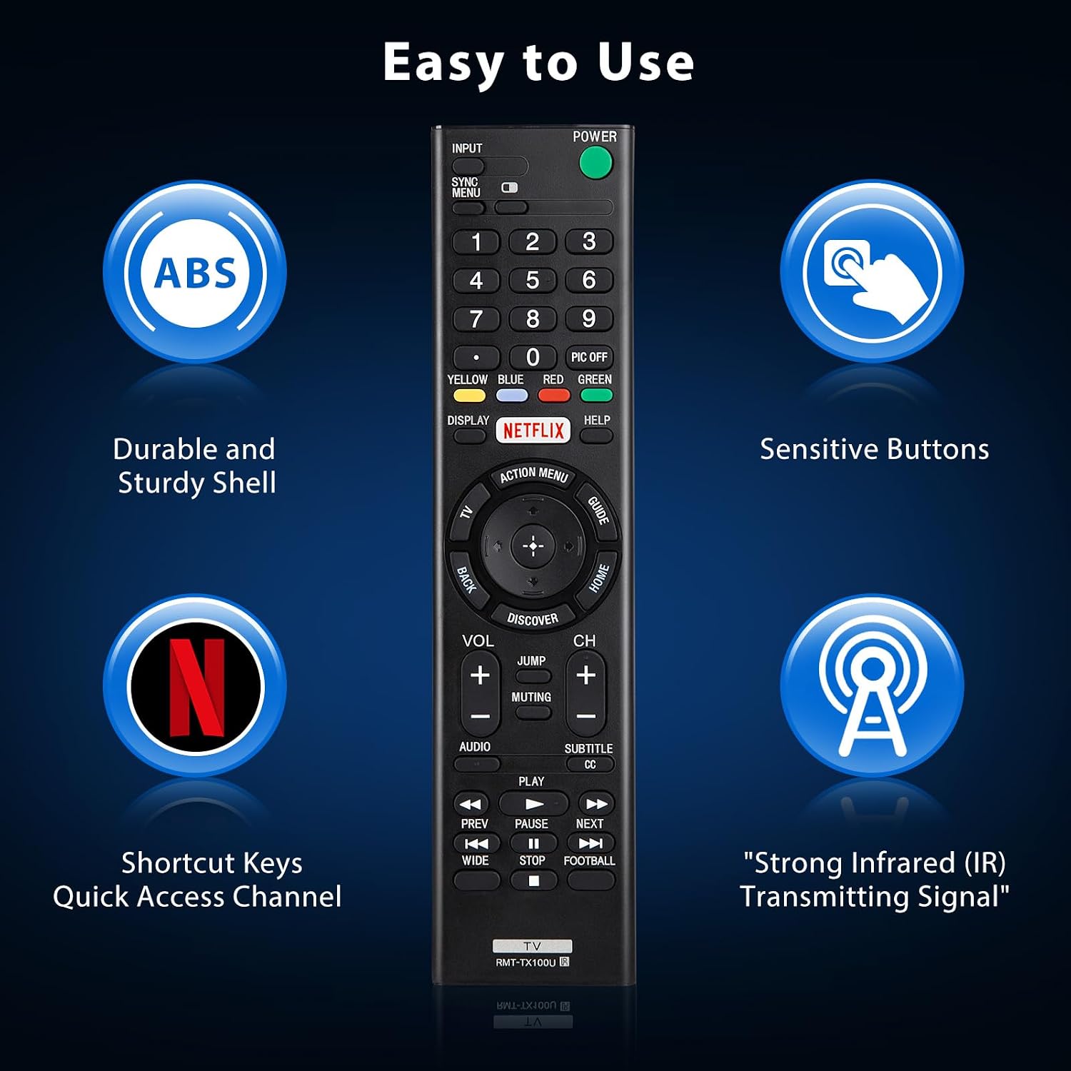 Detalle de Universal for Sony TV Remote Control Replacement for Sony Bravia (RMT-TX100U)