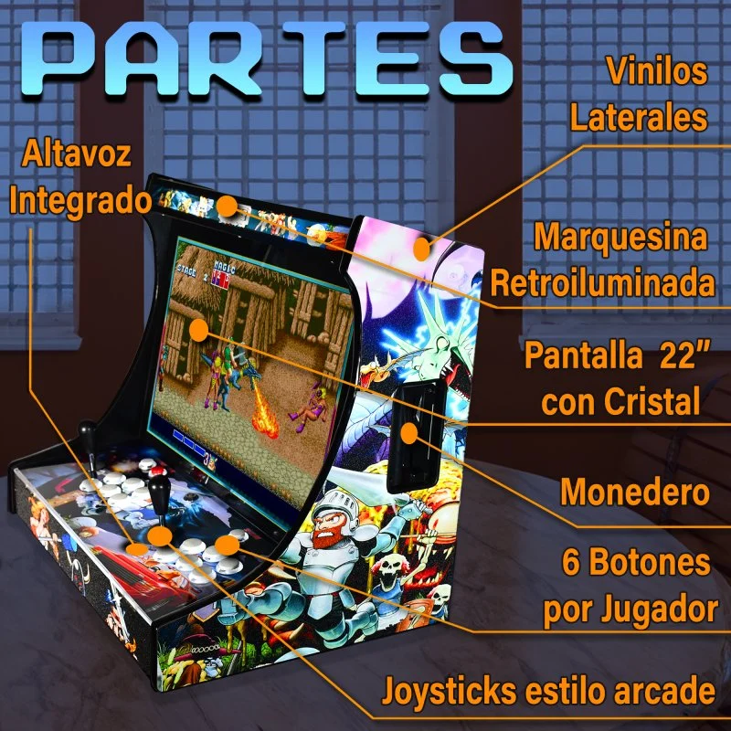 Detalle 2 de UnicView Bartop Arcade Recreativa 22" con Joysticks y 6 Botones + Monedero