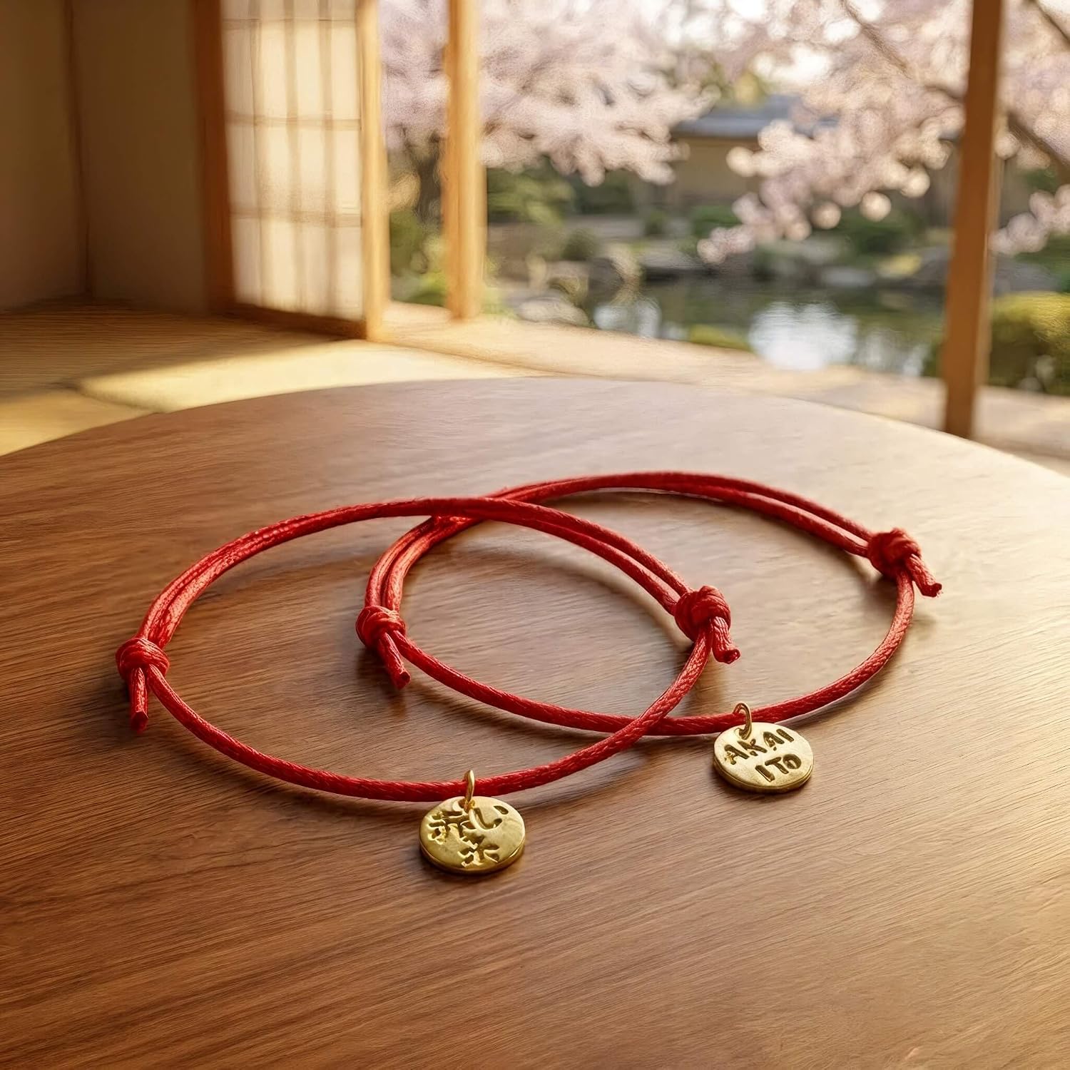 Detalle de KAKI La Felicità è Nelle Piccole Cose: Braccialetti di coppia Filo Rosso del destino in colore Oro