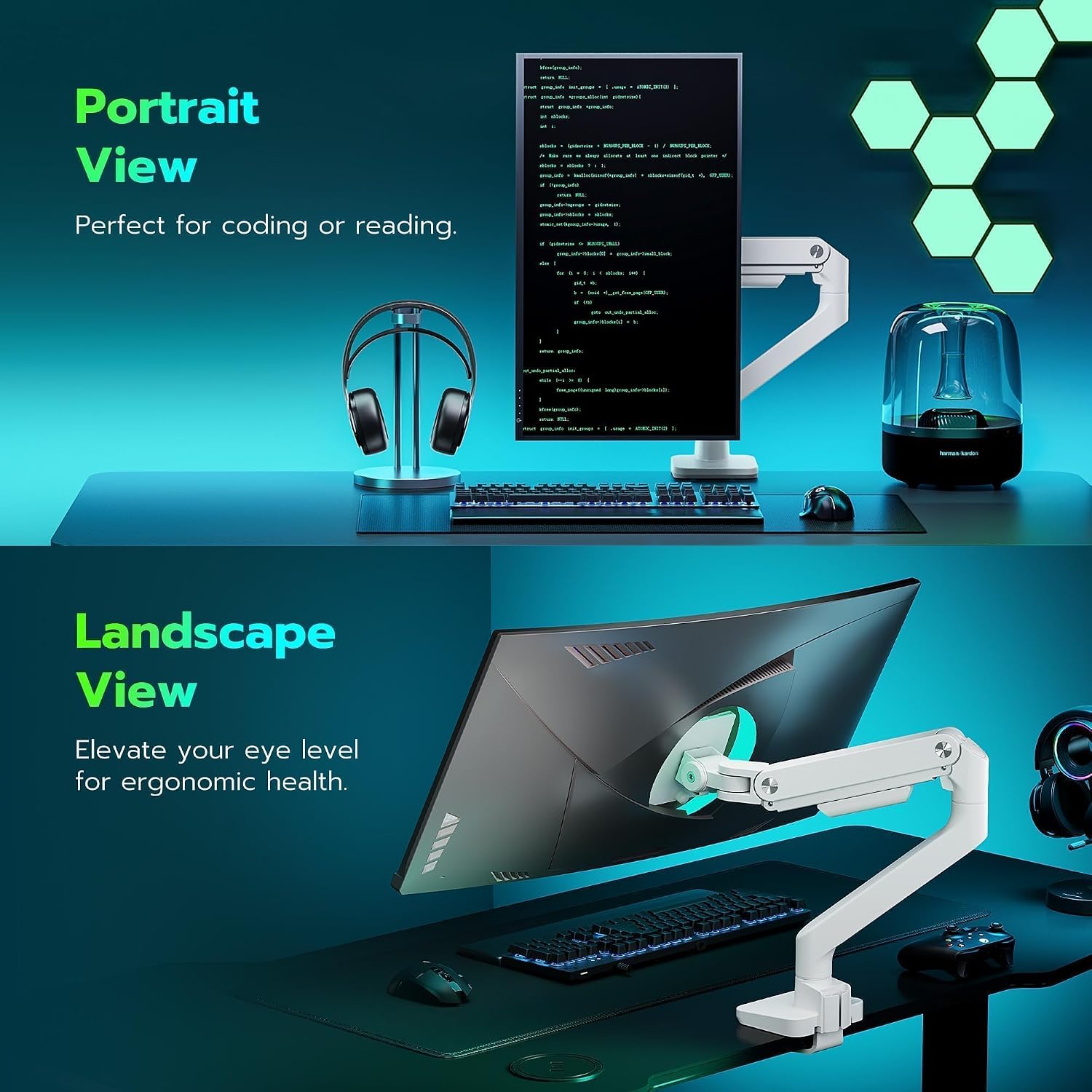 Detalle de ARES WING Ultrawide Monitor Arm for 17–49-Inch Screens, 44 lb, White