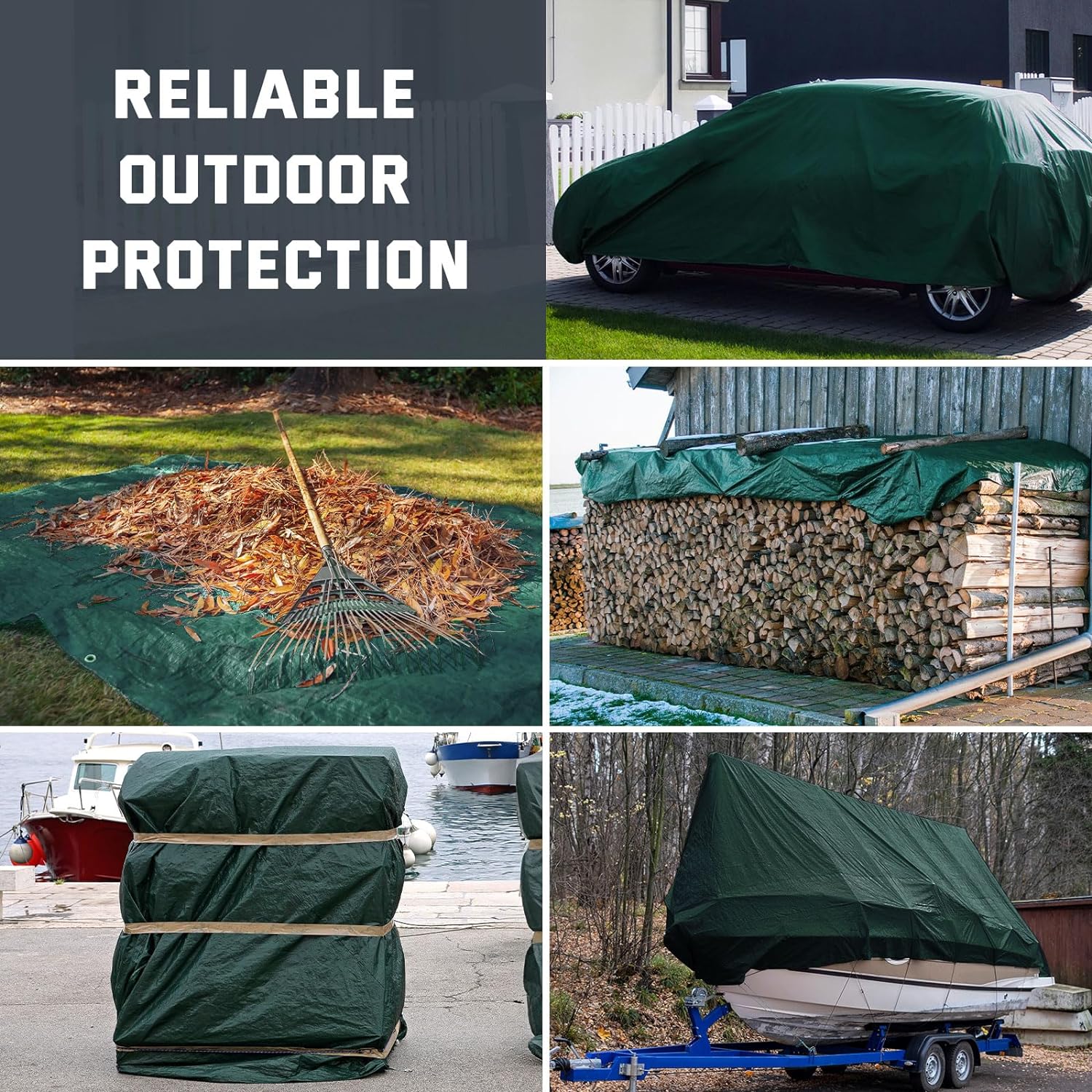 Thumbnail 6 de Kesfitt 16 Mil Heavy Duty Waterproof Tarp (20x30 ft) – Dark Green & Blue Reversible Poly Tarp with Metal Grommets
