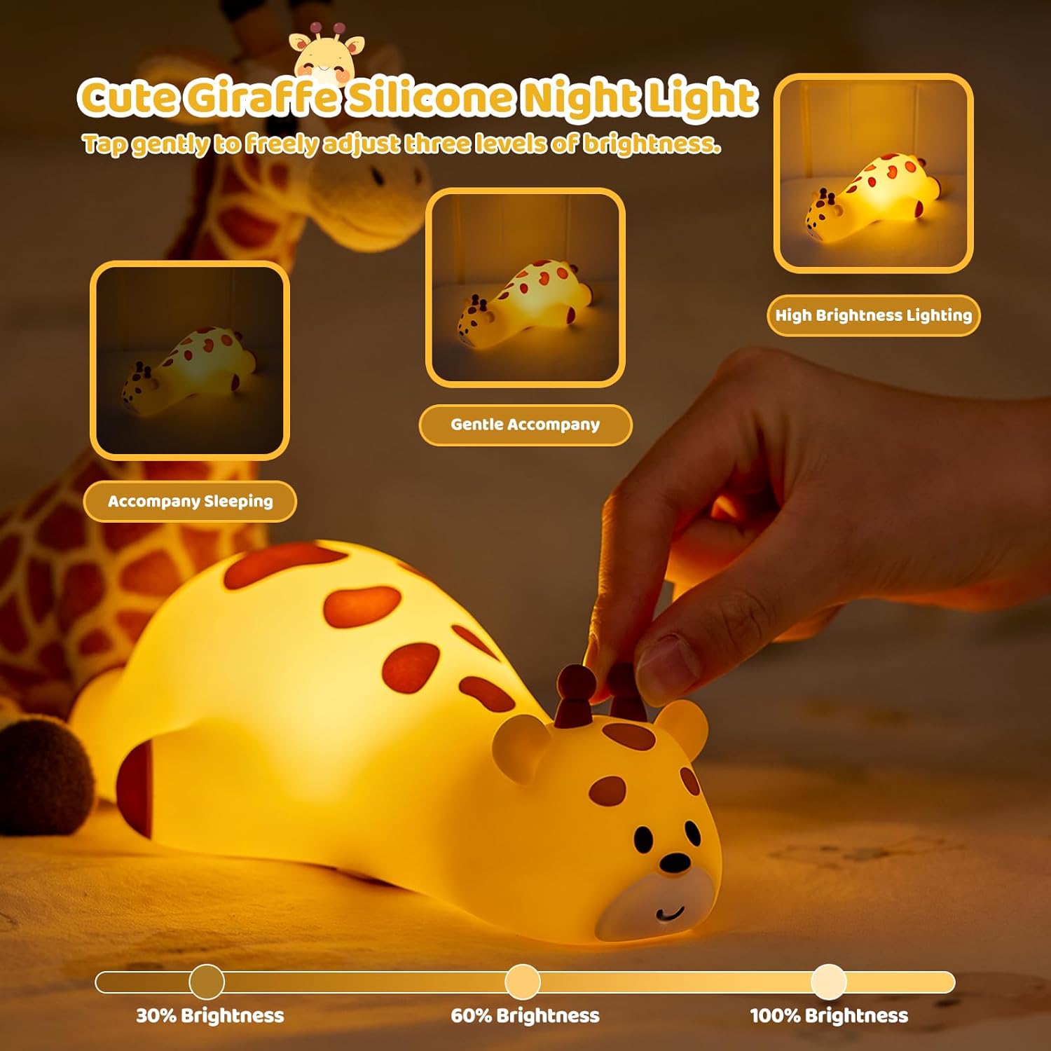 Detalle 2 de Gemmac Giraffe Nachtlicht – dimmbares Silikon-Nachtlicht mit Touch-Steuerung