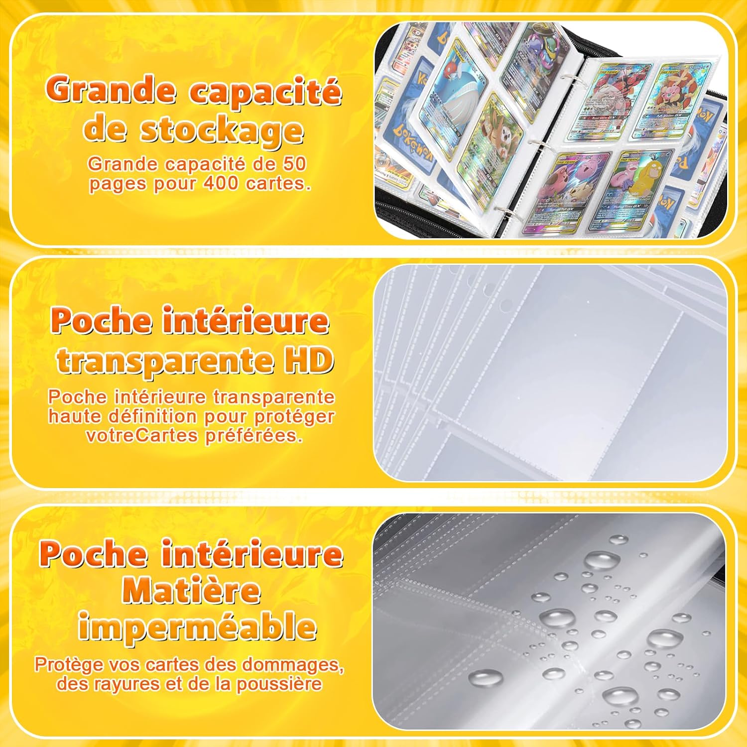 Detalle de Classeur Carte PK400 — Grand volume 50 pages, 400 cartes, cuir PU imperméable et fermeture éclair