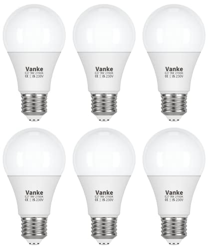 Detalle de Vanke E27 Screw Bulb 9W (60W Equivalent) – Warm White 2700K, Pack of 6