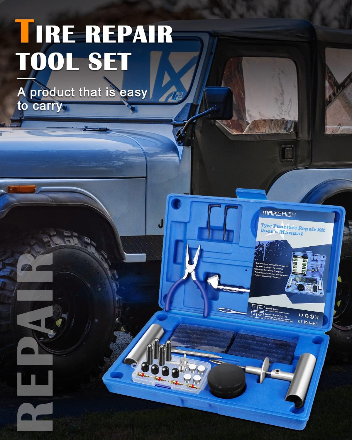 Thumbnail 4 de MAIKEHIGH Heavy Duty Tyre Puncture Repair Kit (Tubeless Plug Set, 69-piece)