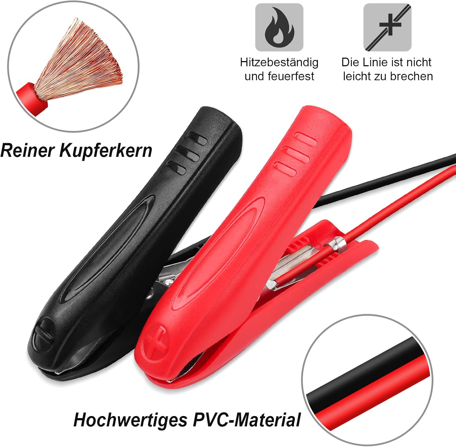 Detalle de JatilEr Krokodilklemmen mit 1,8 m Kabel – 12V, Kupferkern, 18 AWG
