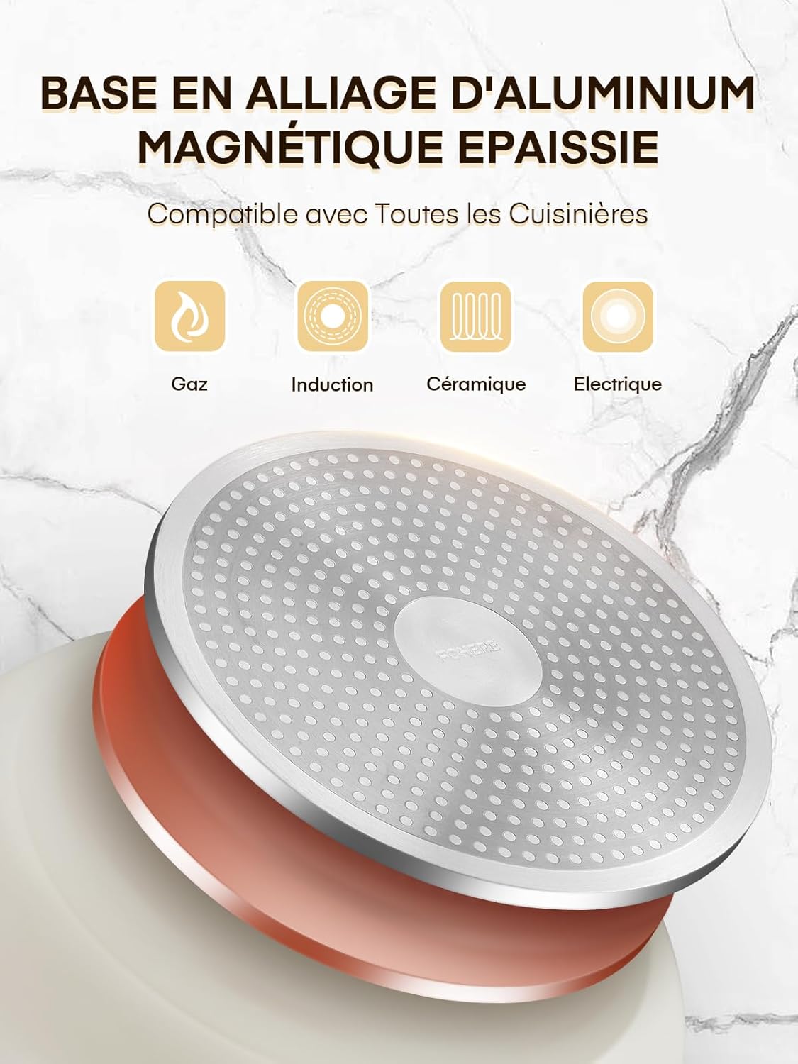 Thumbnail 5 de FOHERE lot de 3 poêles 20/24/28 cm avec poignée amovible (induction, céramique, passe au four)