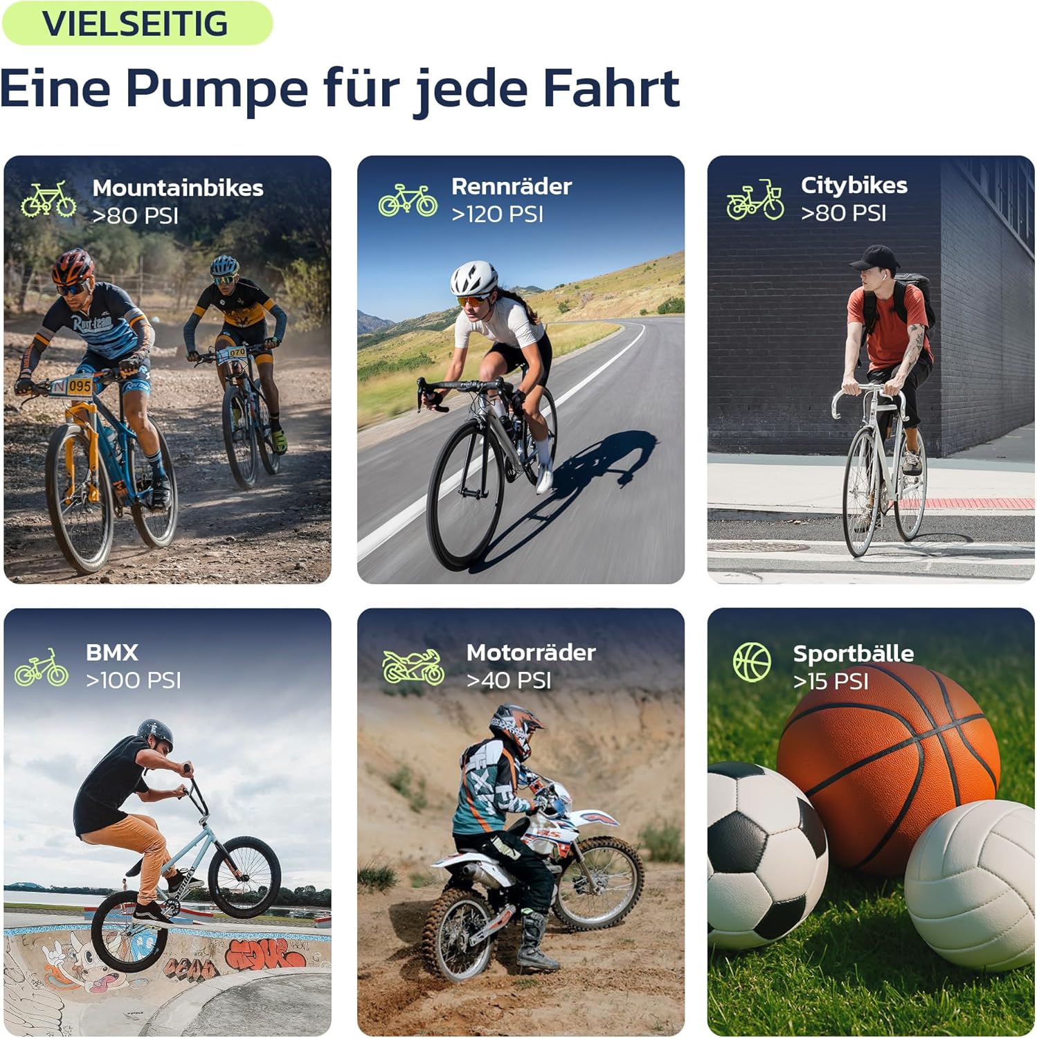 Thumbnail 5 de Woowind Ventus Race elektrische Fahrradpumpe – Mini-Kompressor für Presta & Schrader, bis 120 PSI, LED-Licht