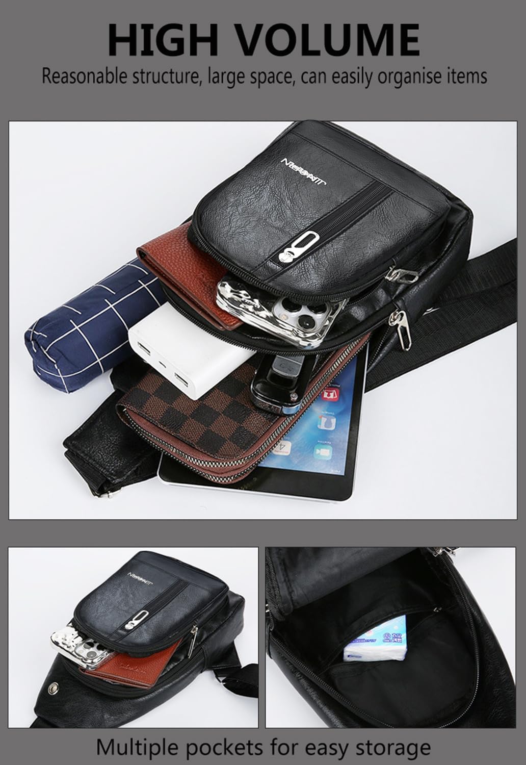 Detalle de CYchen Umhängetasche Schultertasche Messenger Bag – robuste Crossbody-Tasche für Herren