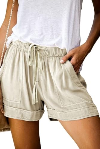 Detalle de comefohome Women's Shorts: Summer High-Waist Cotton Shorts with Pockets in Khaki