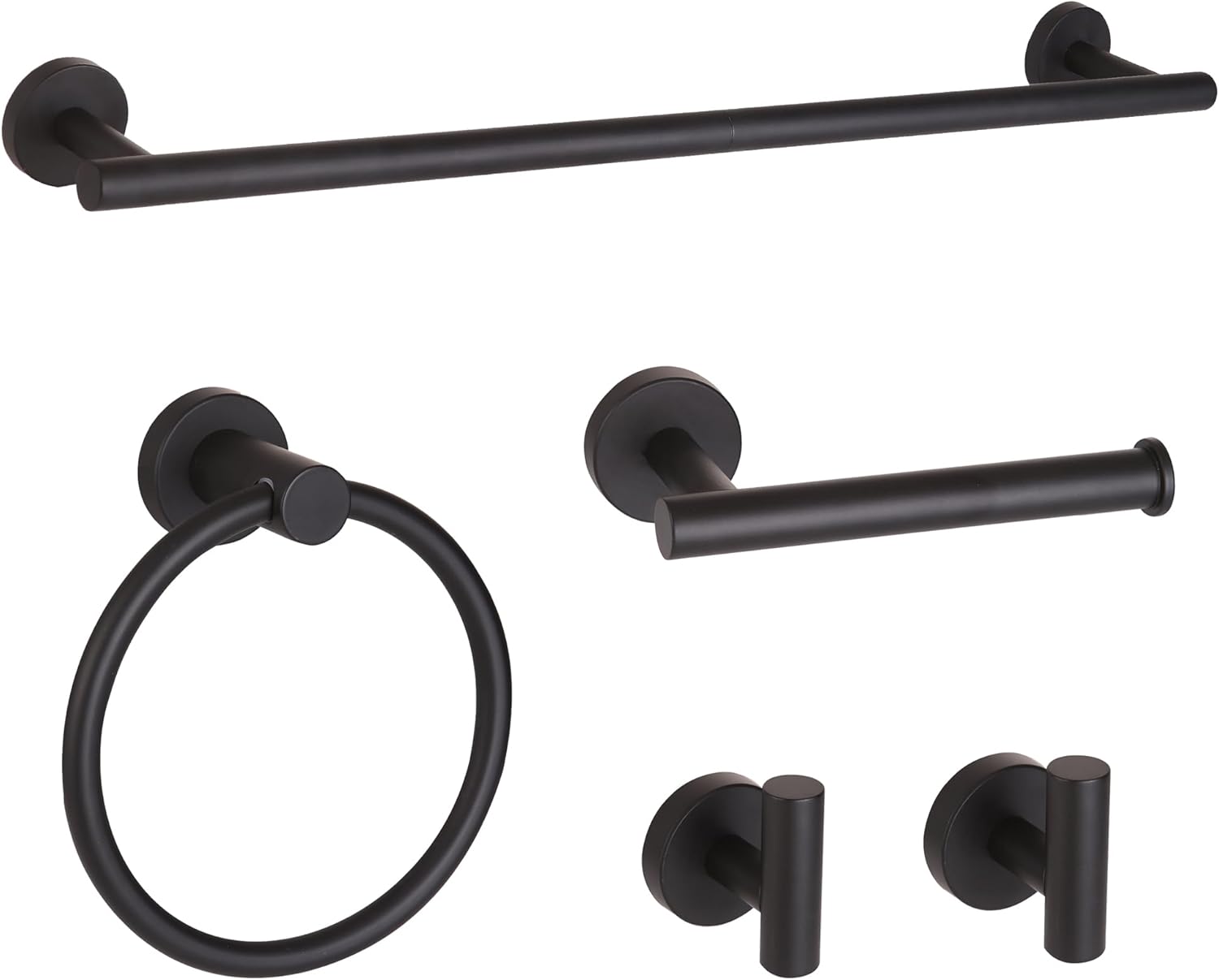 Detalle de Ntipox YM0423 Matte Black 5-Piece Bathroom Hardware Set, 24-Inch Towel Bar