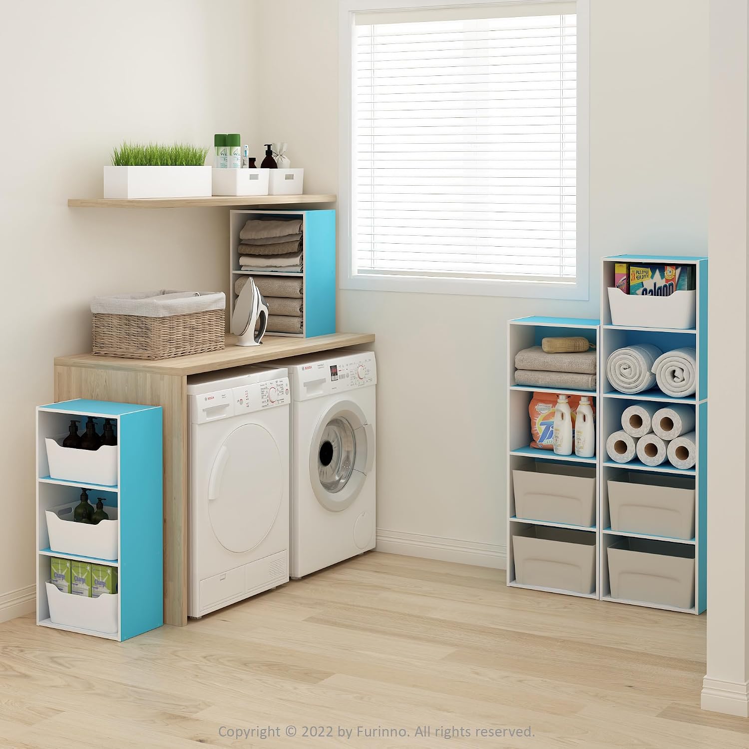 Thumbnail 1 de Furinno Luder Libreria a 4 ripiani aperti, Azzurro/Bianco – stile semplice, spazio modulare