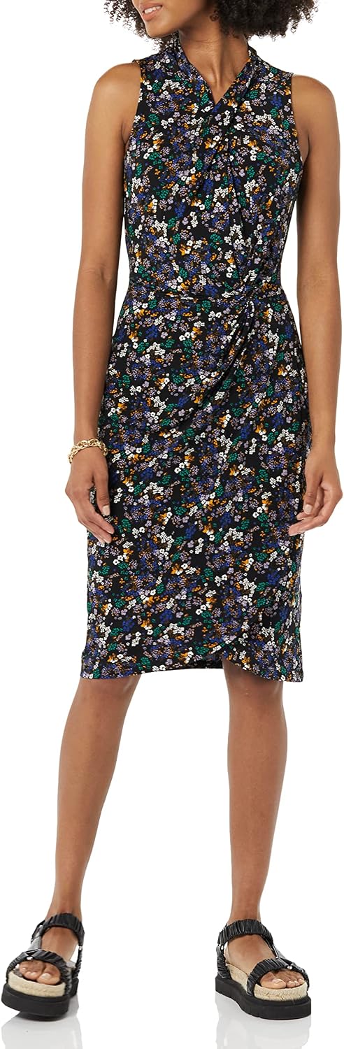 Amazon Essentials Women's Sleeveless Twist Neck Faux Wrap Floral Dress