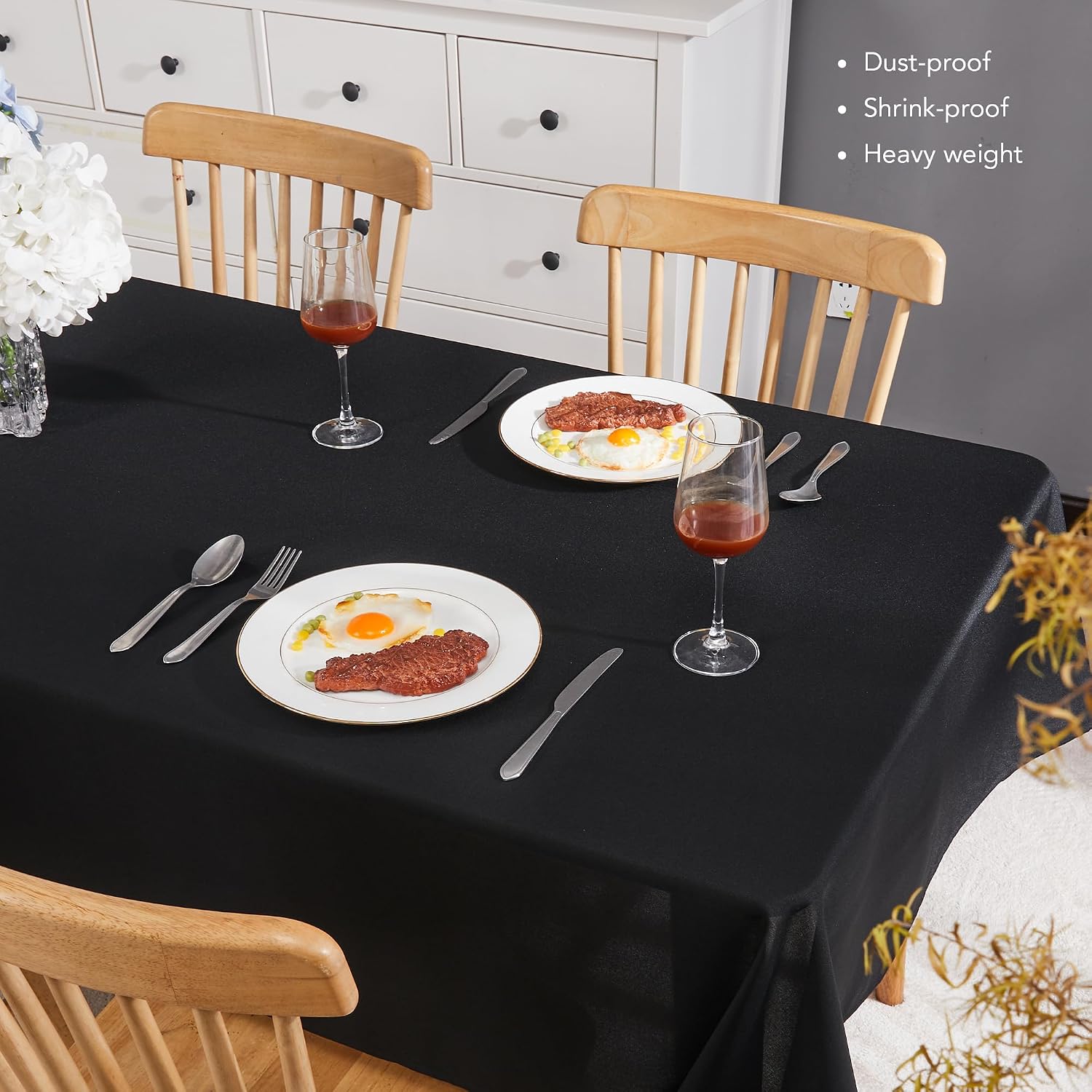 Detalle de Deconovo Tovaglia Impermeabile Oxford 130x220 cm Nero – Protezione e stile per tavoli interni ed esterni