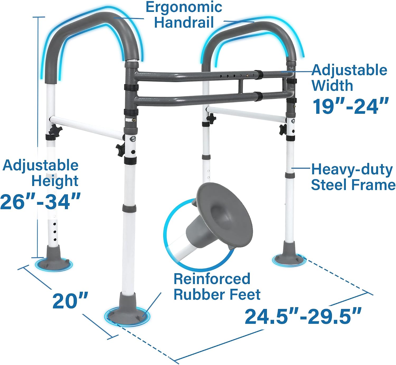 Detalle de Vaunn 10710-OG Adjustable Toilet Safety Rail, Foldable Steel Frame