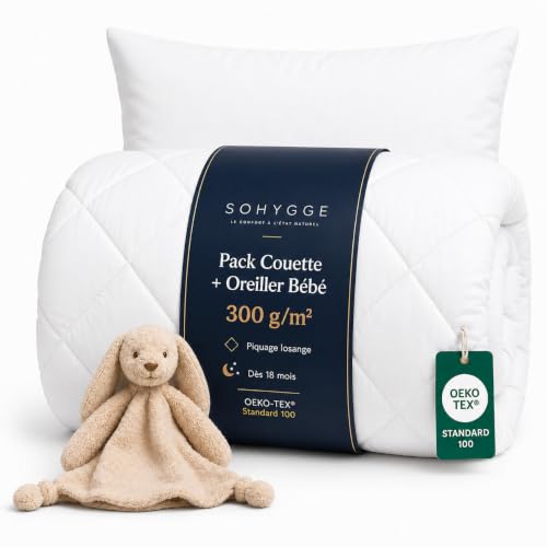 Detalle de SOHYGGE Pack Couette Enfant 100 x 135 cm + Oreiller 35 x 55 cm – 4 Saisons, OEKO-TEX – Lavable 60°C pour lit 70 x 140 cm