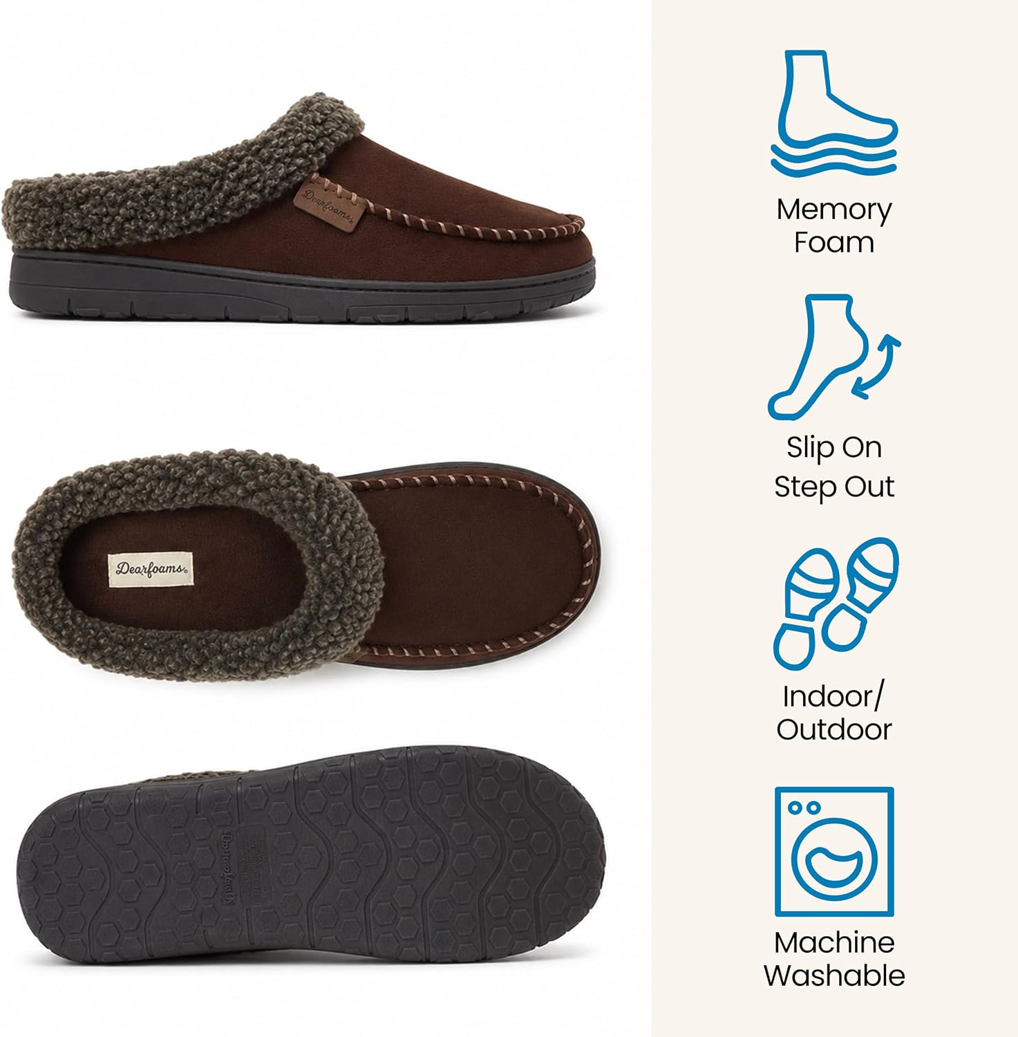 Detalle de Dearfoams CUSX1 31233 Men's Breathable Memory Foam Clog Slippers