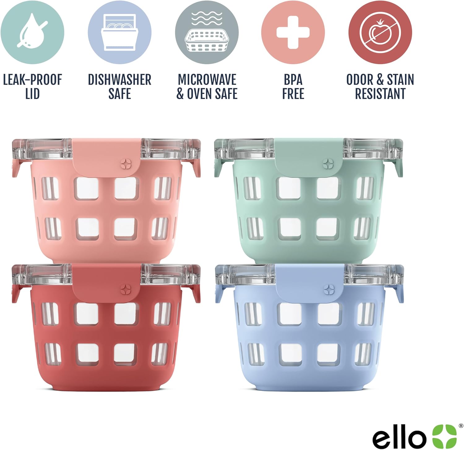 Detalle de Ello Duraglass Glass Meal Prep Sets โ Leak-Proof Containers ๐ฑ