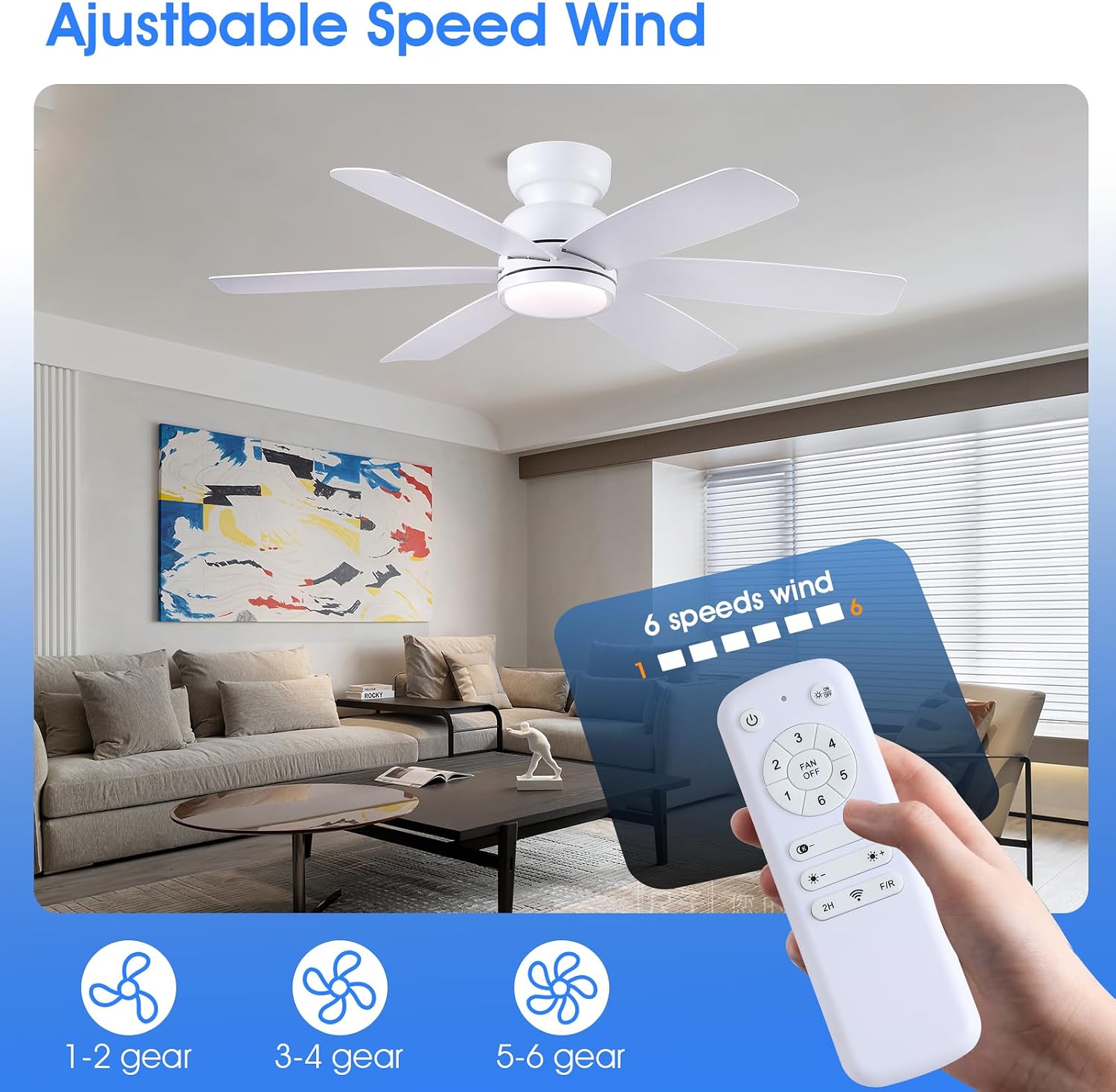 Thumbnail 6 de Kviflon 8949 46-Inch Ceiling Fan with Light, 6 Speeds and Reversible DC Motor
