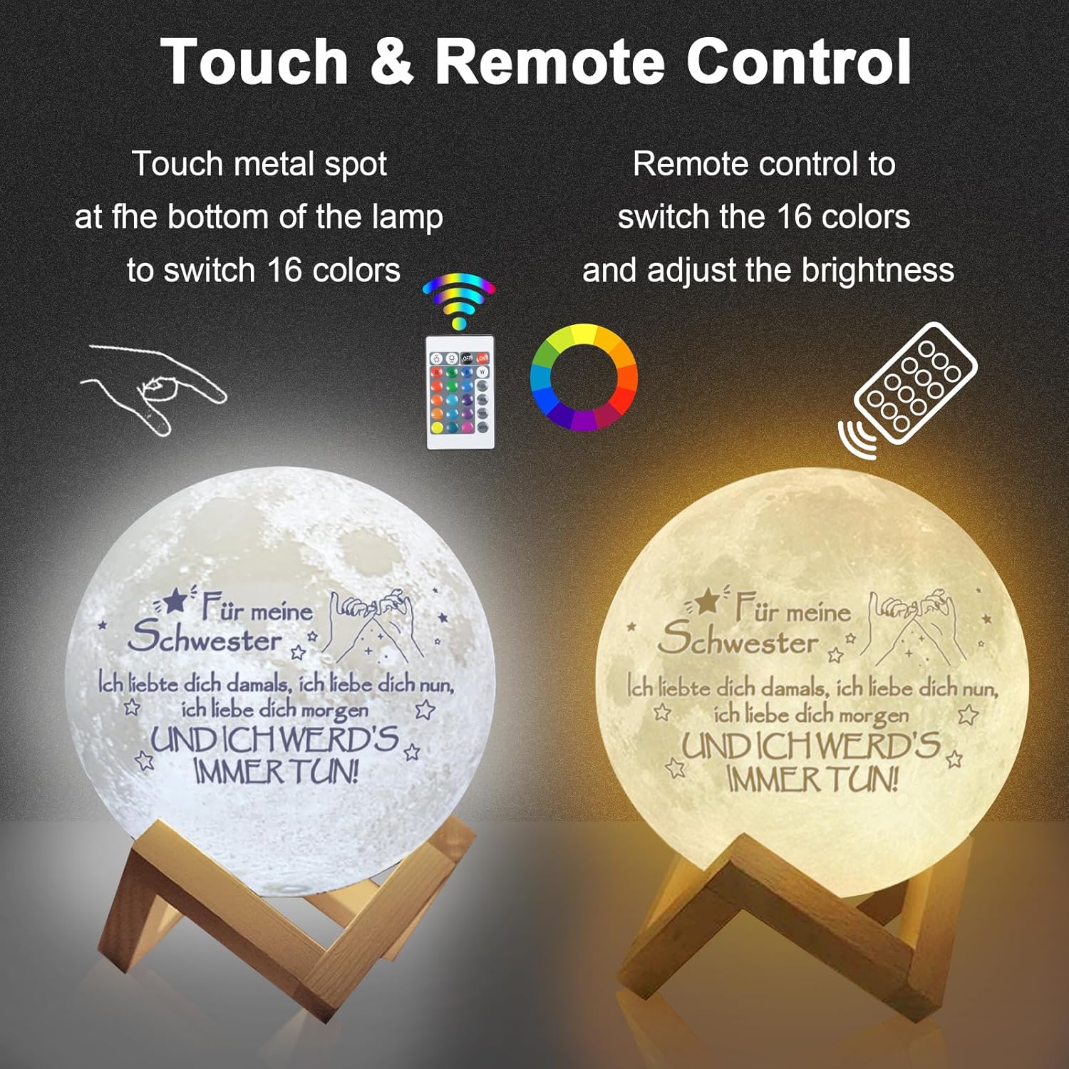 Thumbnail 4 de Sunwuun Mondlampe – personalisiertes Muttertagsgeschenk mit 16 RGB-Farben und 3D-Mondoberfläche