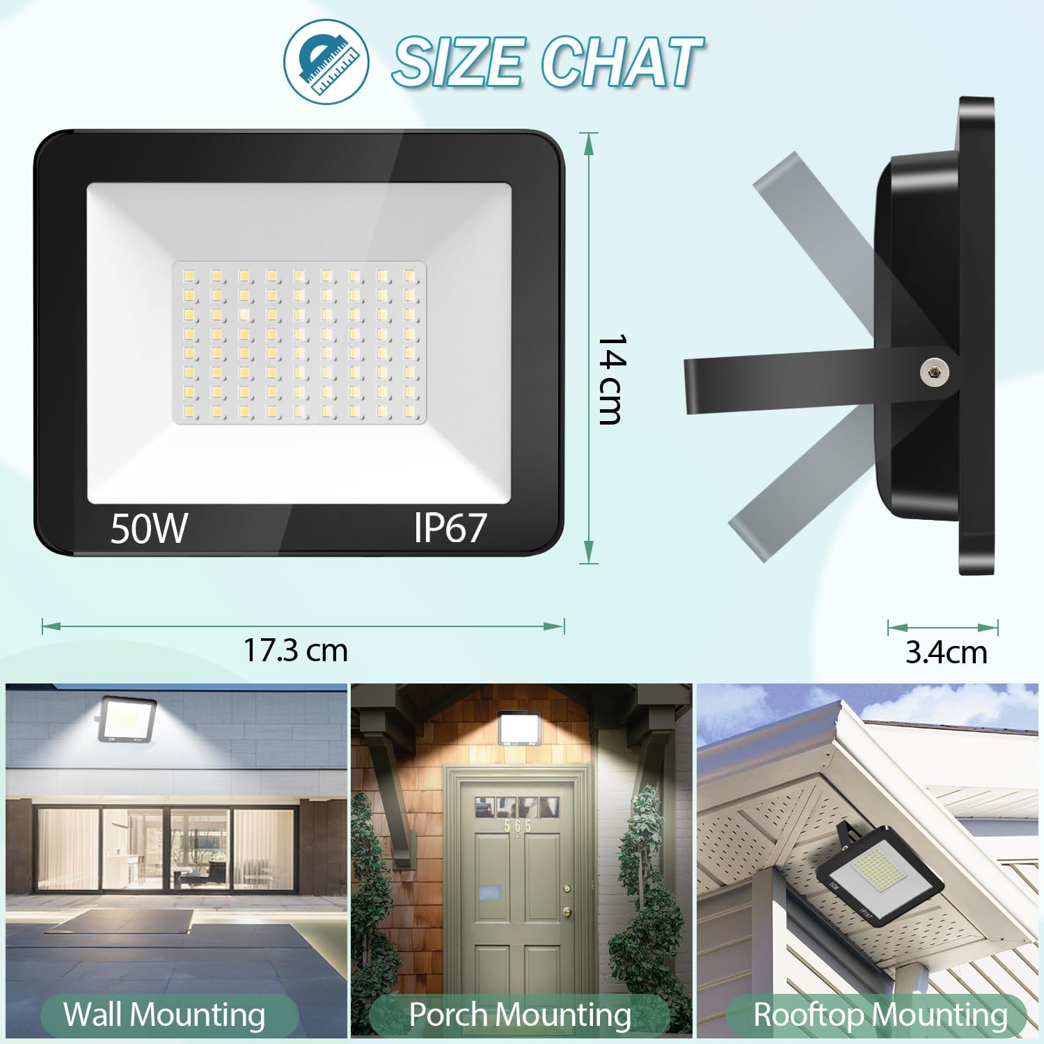 Thumbnail 6 de YIQIBRO 50W LED Strahler Außen – 2er-Set, IP67, 5000 lm, 6500 K
