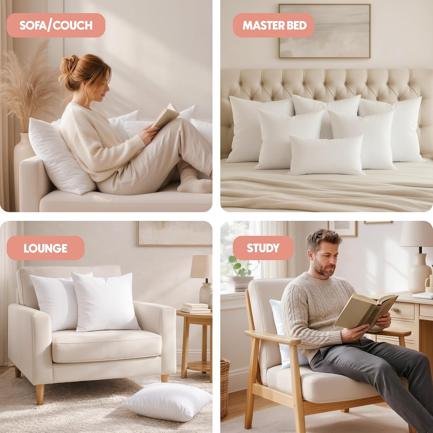 Detalle de Utopia Bedding 18x18 Pillow Inserts (Set of 2) — White