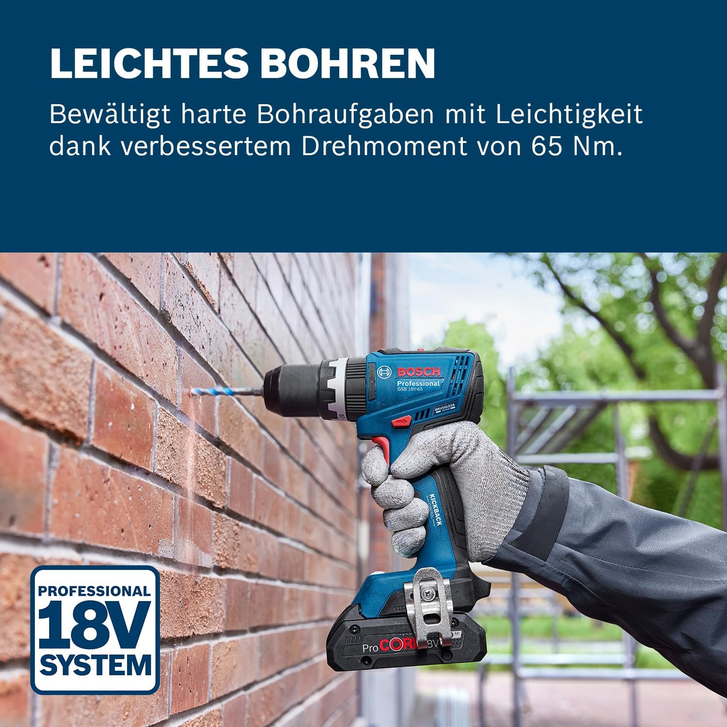 Thumbnail 1 de Bosch Professional 18V System Akku-Bohrschrauber GSB 18V-65 (bürstenlos), 65 Nm, inkl. 2x GBA 18V 4.0Ah & L-Case