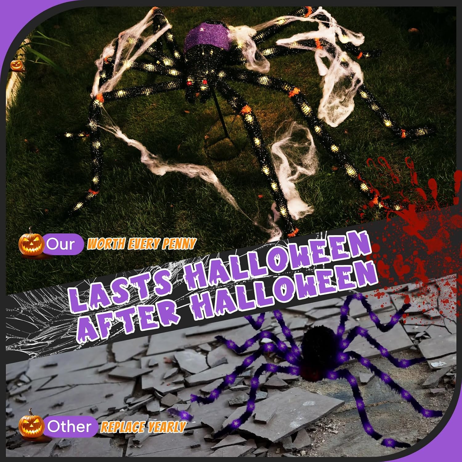 Detalle 1 de Giant Spider Halloween Decoration with 100 LEDs