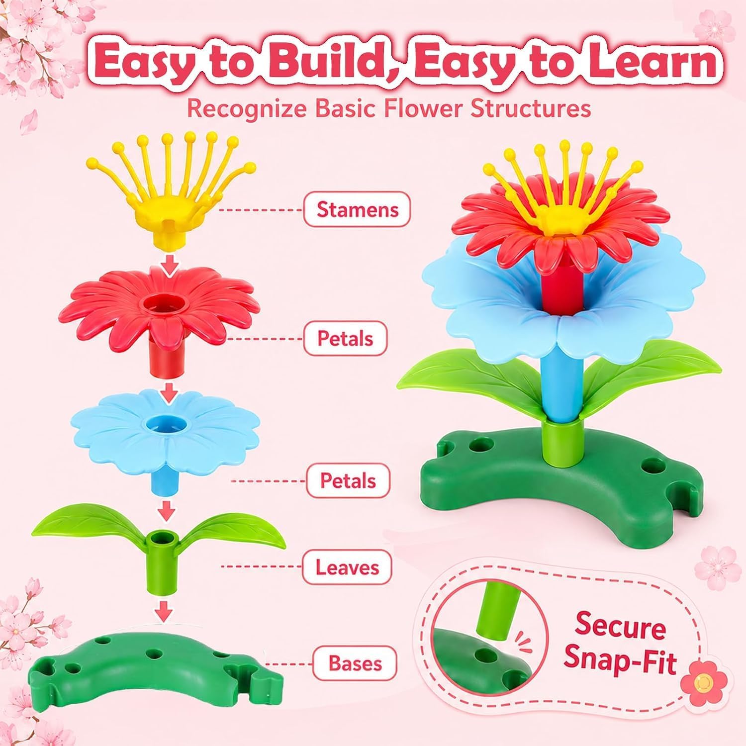Detalle de FunzBo Jouets de Construction de Jardin de Fleurs — kit créatif 46 pièces pour enfants (2–8 ans)