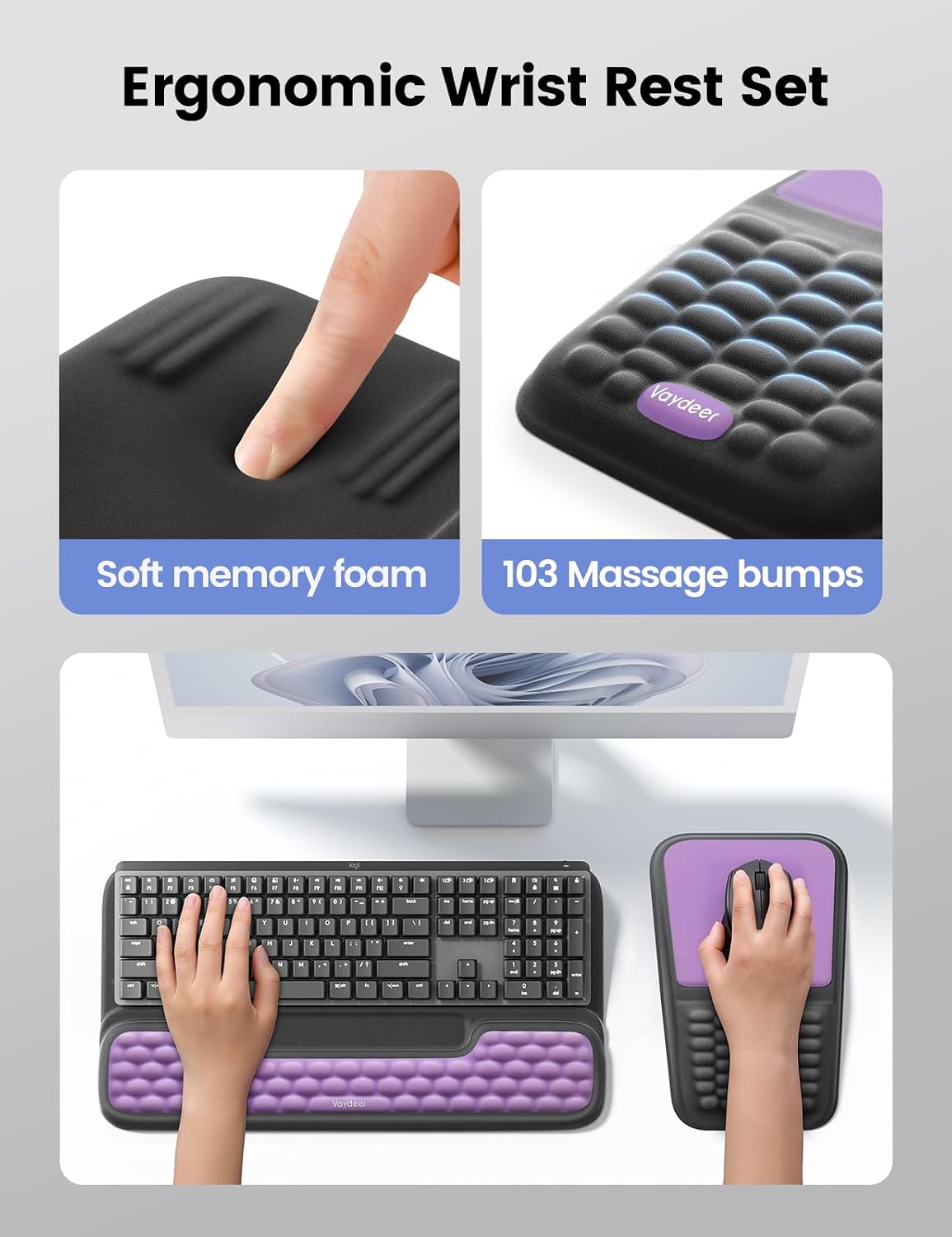 Thumbnail 4 de Vaydeer STH038 Keyboard Stand and Mouse Pad Set, Memory Foam Wrist Rest, Red and Black