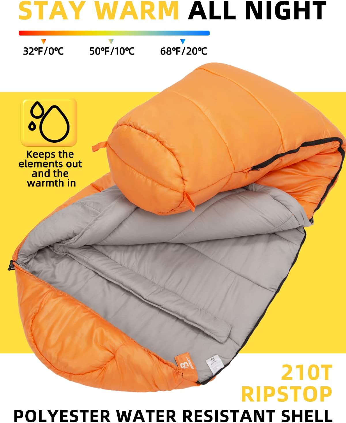 Thumbnail 1 de Bessport 4-Jahreszeiten Mumienschlafsack bis -10 °C (Wasserabweisend) – Reisestoff für Camping, Outdoor & Indoor