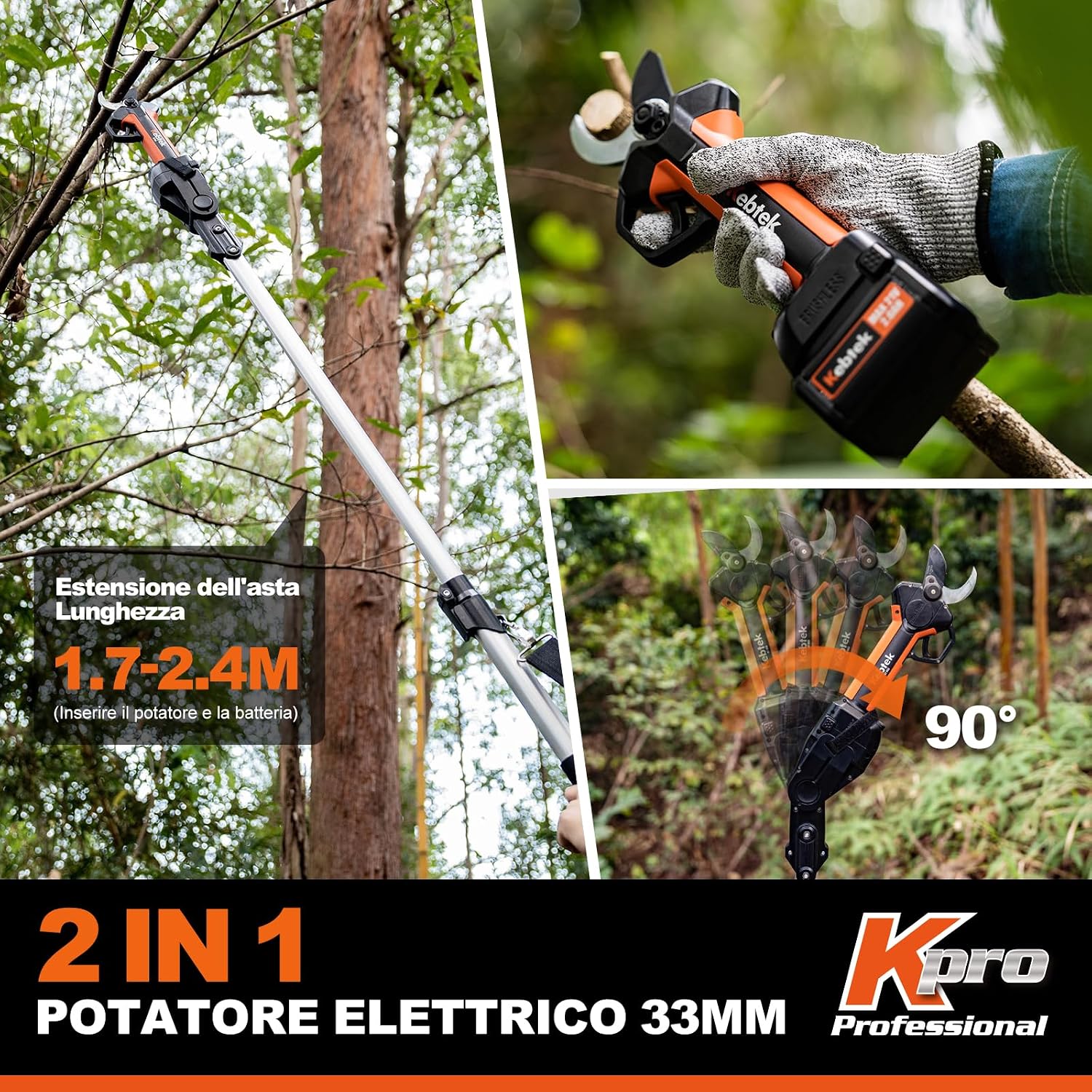 Detalle 2 de Kebtek KT933 forbici potatura 33 mm a batteria