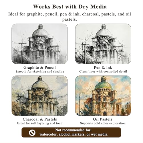 Detalle 2 de Fuxi 9" x 12" Sketch Book, Top Spiral Bound, 100 Sheets (68lb/100gsm) – Dry Media Paper