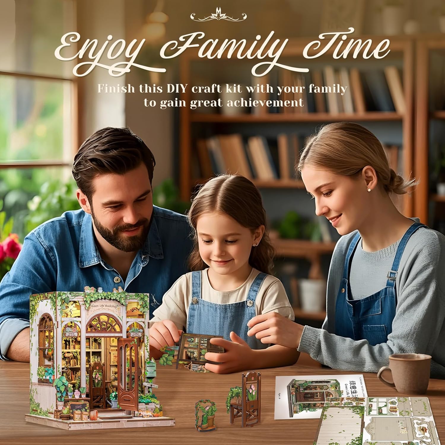 Detalle 2 de CUTEBEE Book Nook Kit - DIY Miniature House Dollhouse Kit (Green Life Bookshop)