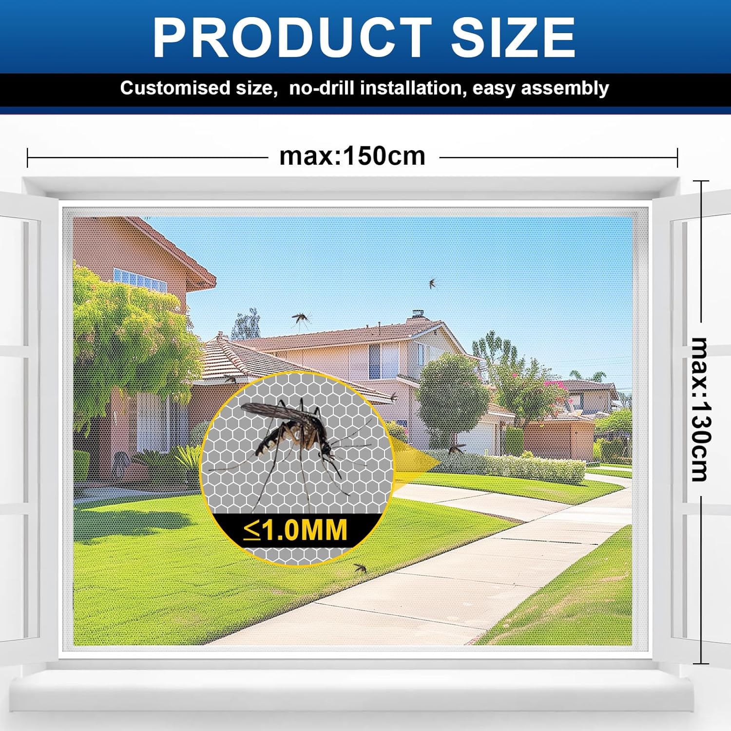 Thumbnail 1 de YANGTE 2 Packs Fly Screens for Windows – 130x150 cm, Self-Adhesive Window Netting (White) with 2 Rolls & Cutter
