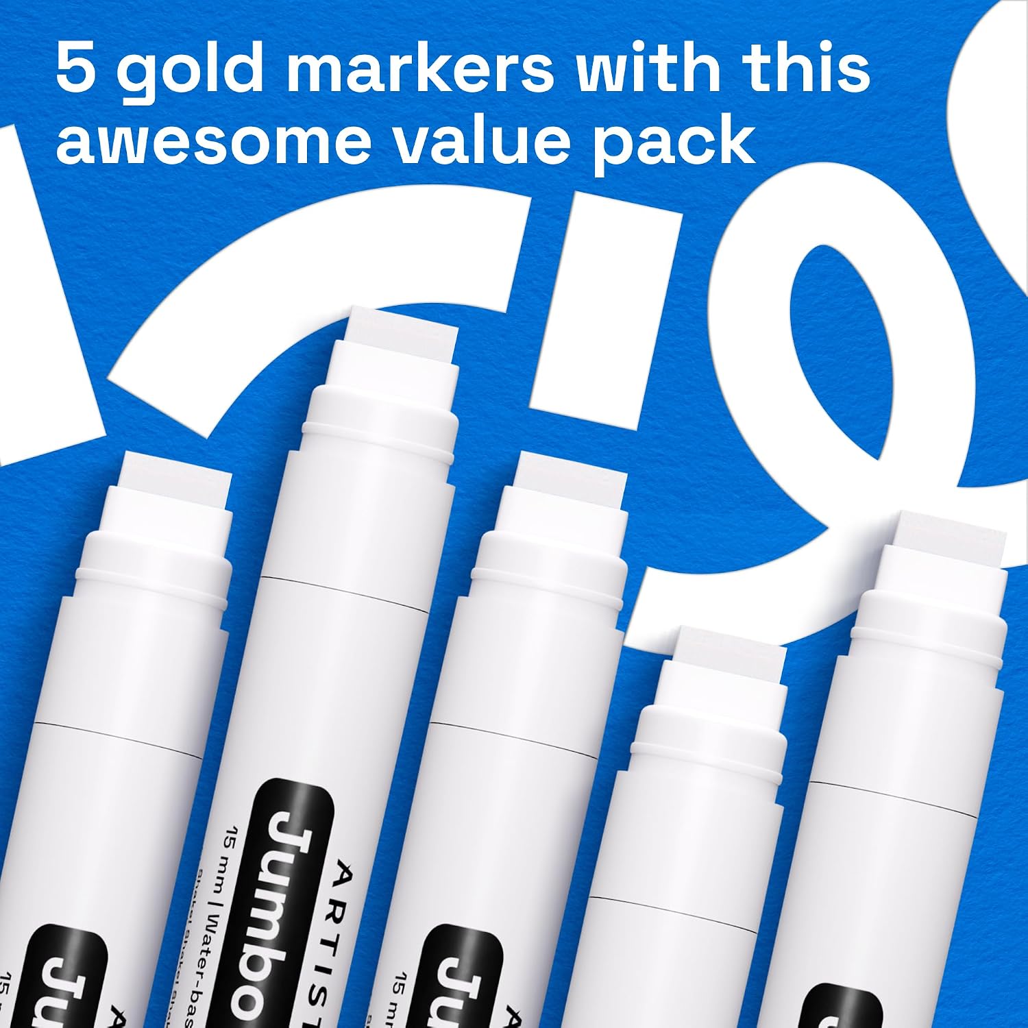 Detalle de Artistro 5 feutres acryliques blancs — Pointe Jumbo 15 mm pour surfaces variées